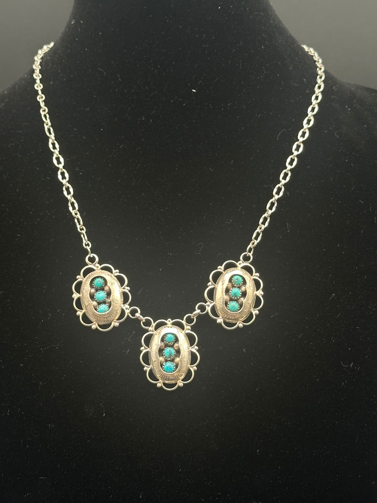 Vintage VSC Sterling Silver & Turquoise Necklace, 26.2g (1 of 8)