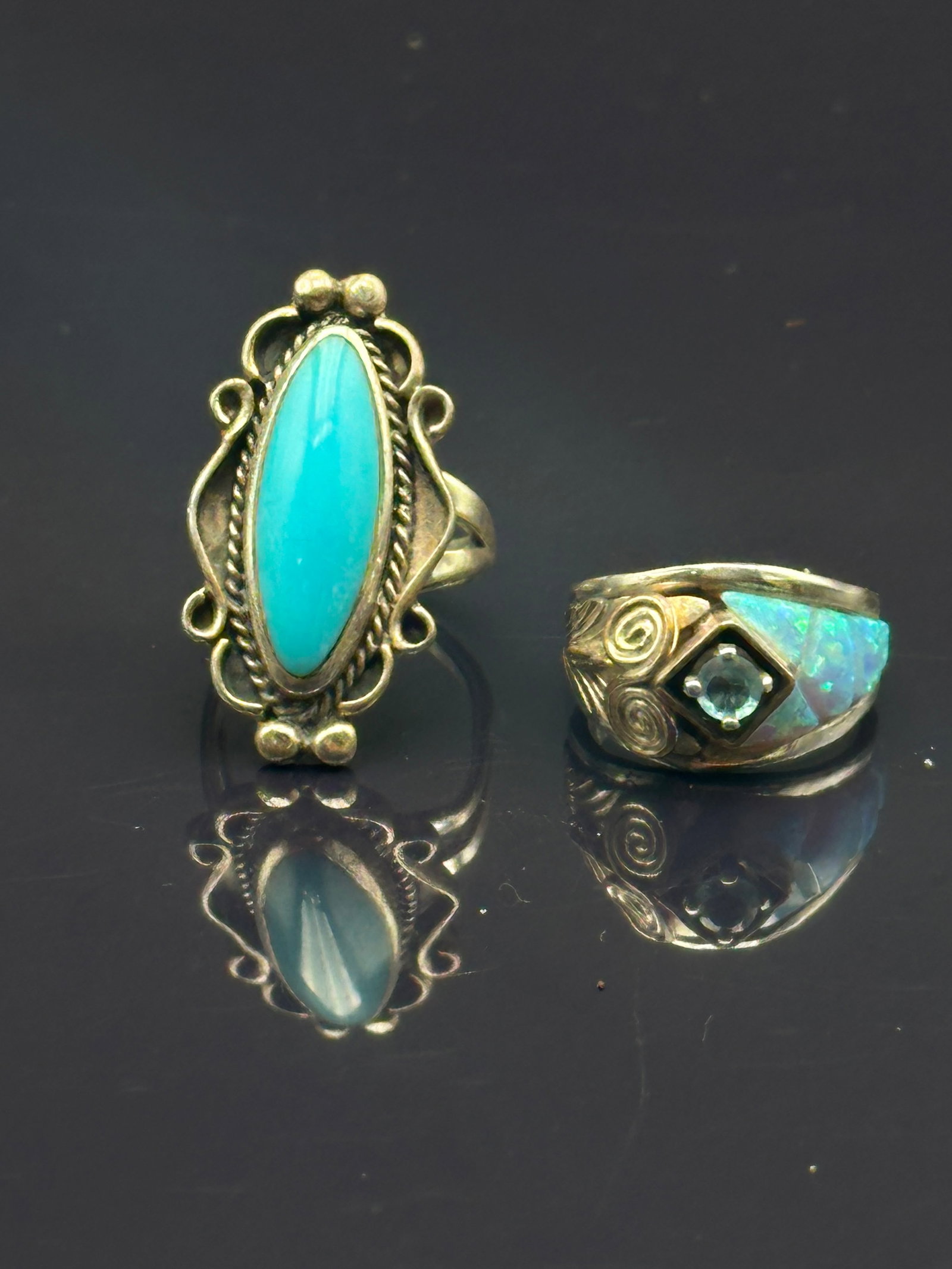 Vintage Sterling Silver Rings – Turquoise & Opal Inlay by Spray (1 of 11)