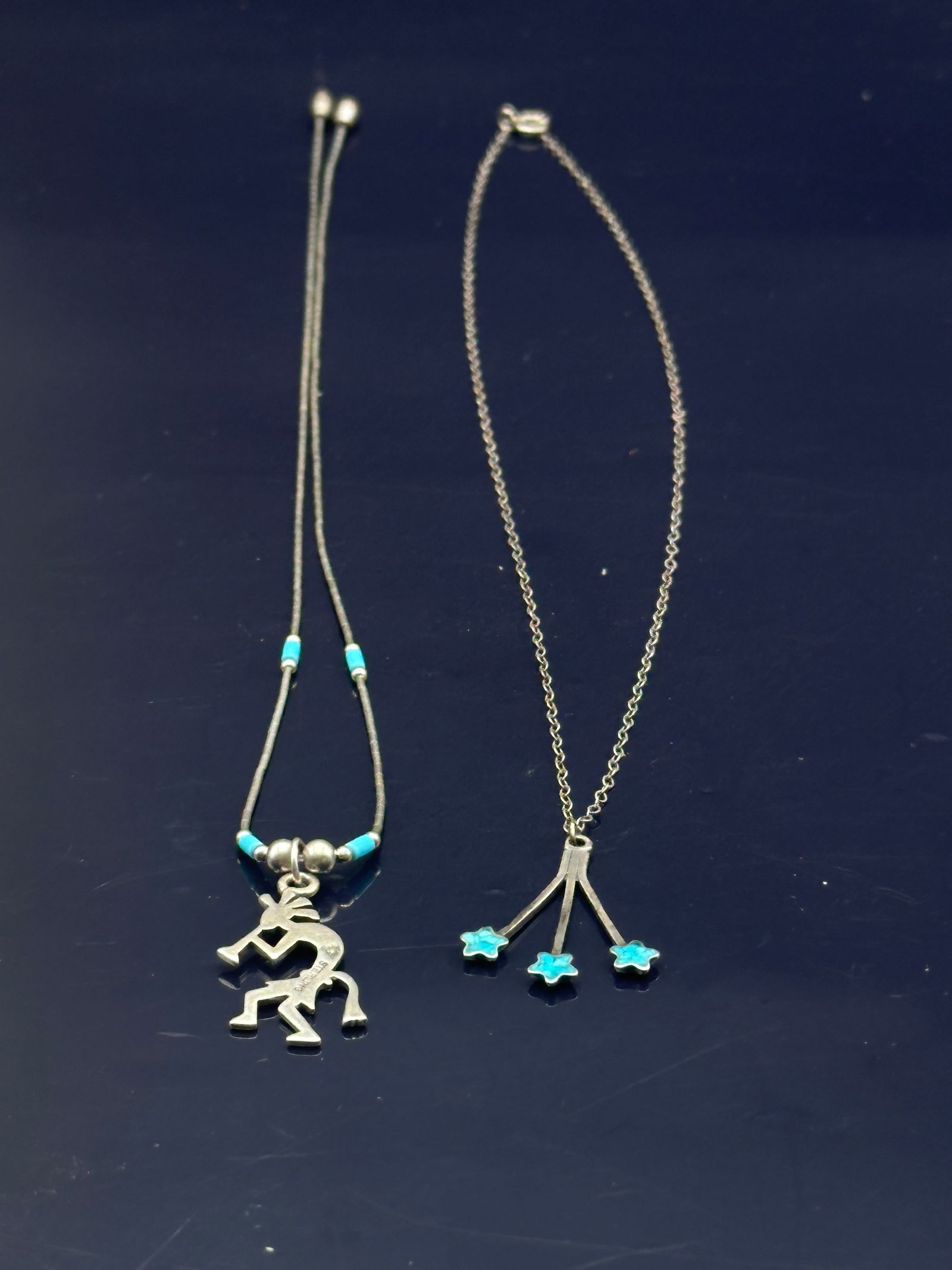 Lot of 2 Sterling Silver Turquoise Necklaces – Kokopelli Pendant & Star Cluster (1 of 7)