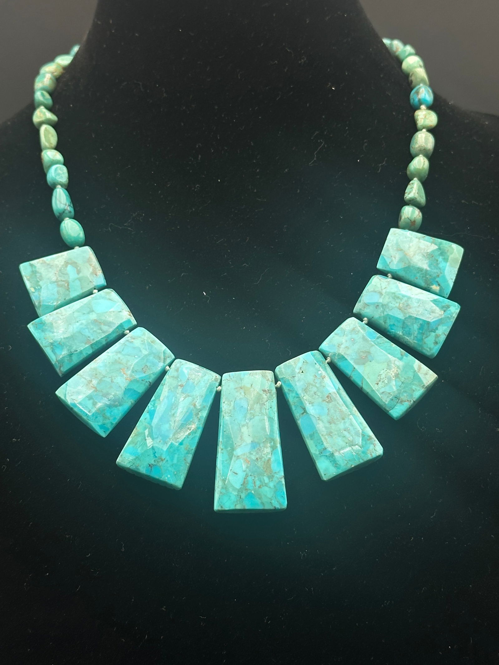 Vintage Turquoise Slab Necklace with Nugget Beads (1 of 9)