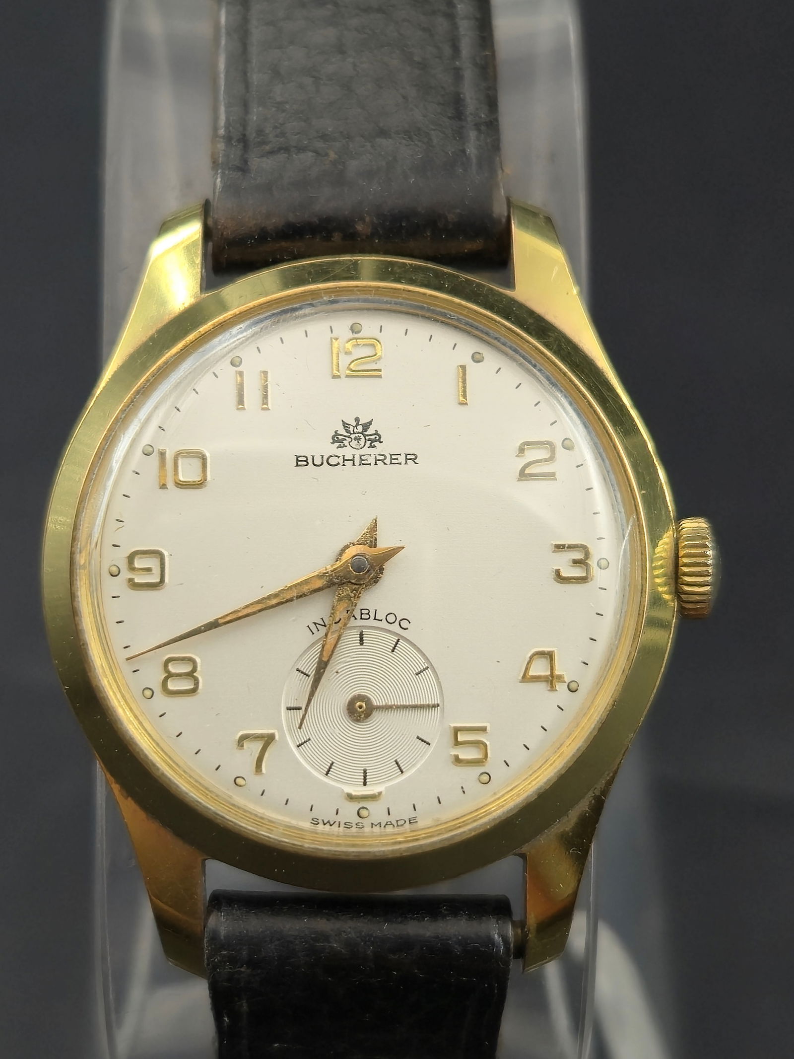 1950s Bucherer 15J Swiss Manual Wind Wristwatch, Incabloc Shock Protection, Gold-Tone Case, Running (1 of 7)