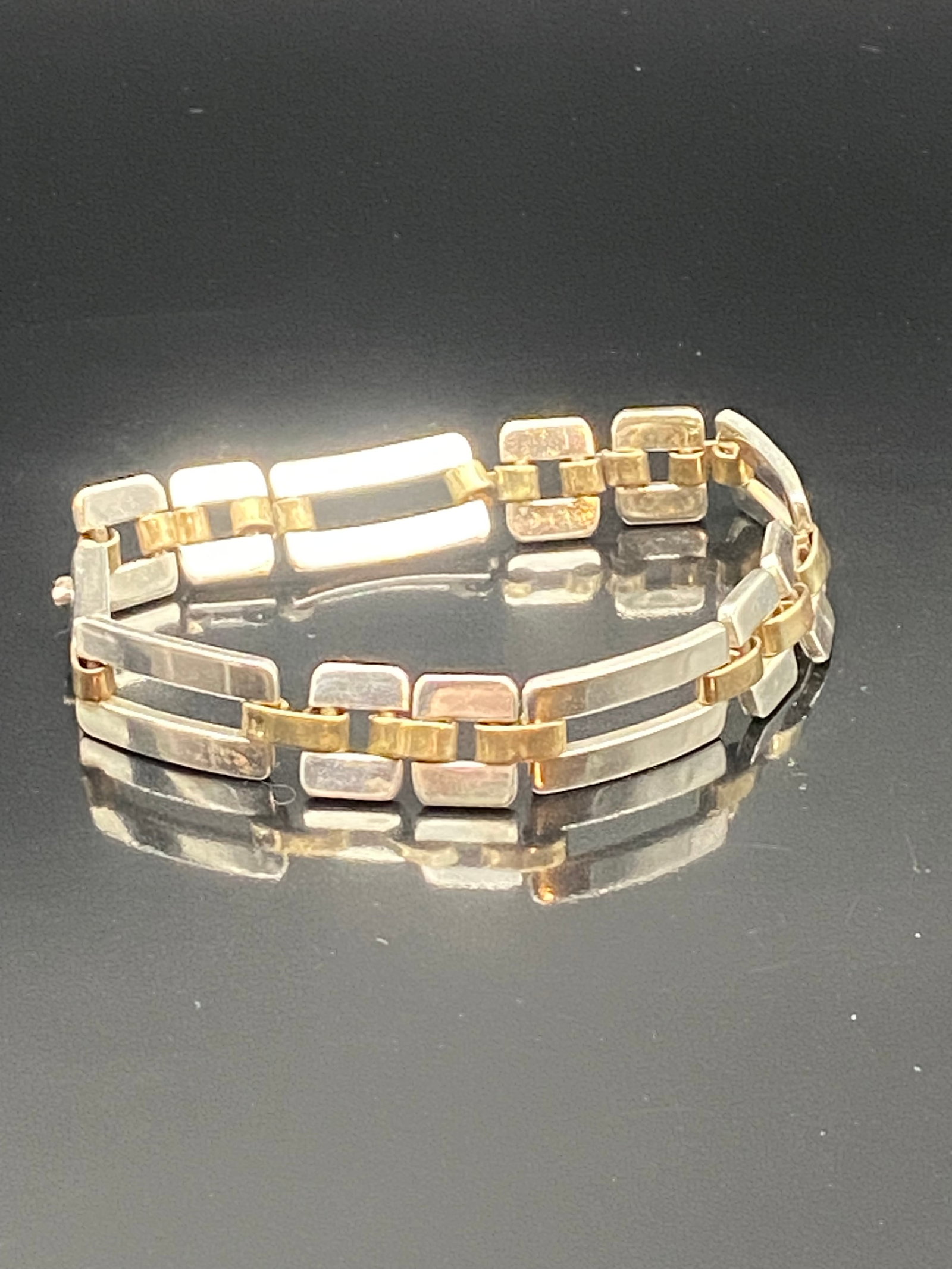 Modernist Sterling Silver & Gold-Tone Link Bracelet (1 of 7)
