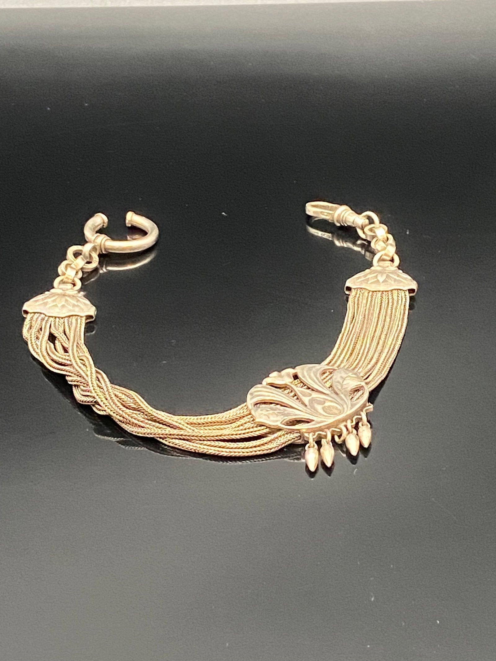 Vintage Multi-Strand Pocket Watch Chain Bracelet with Filigree Medallion (1 of 6)