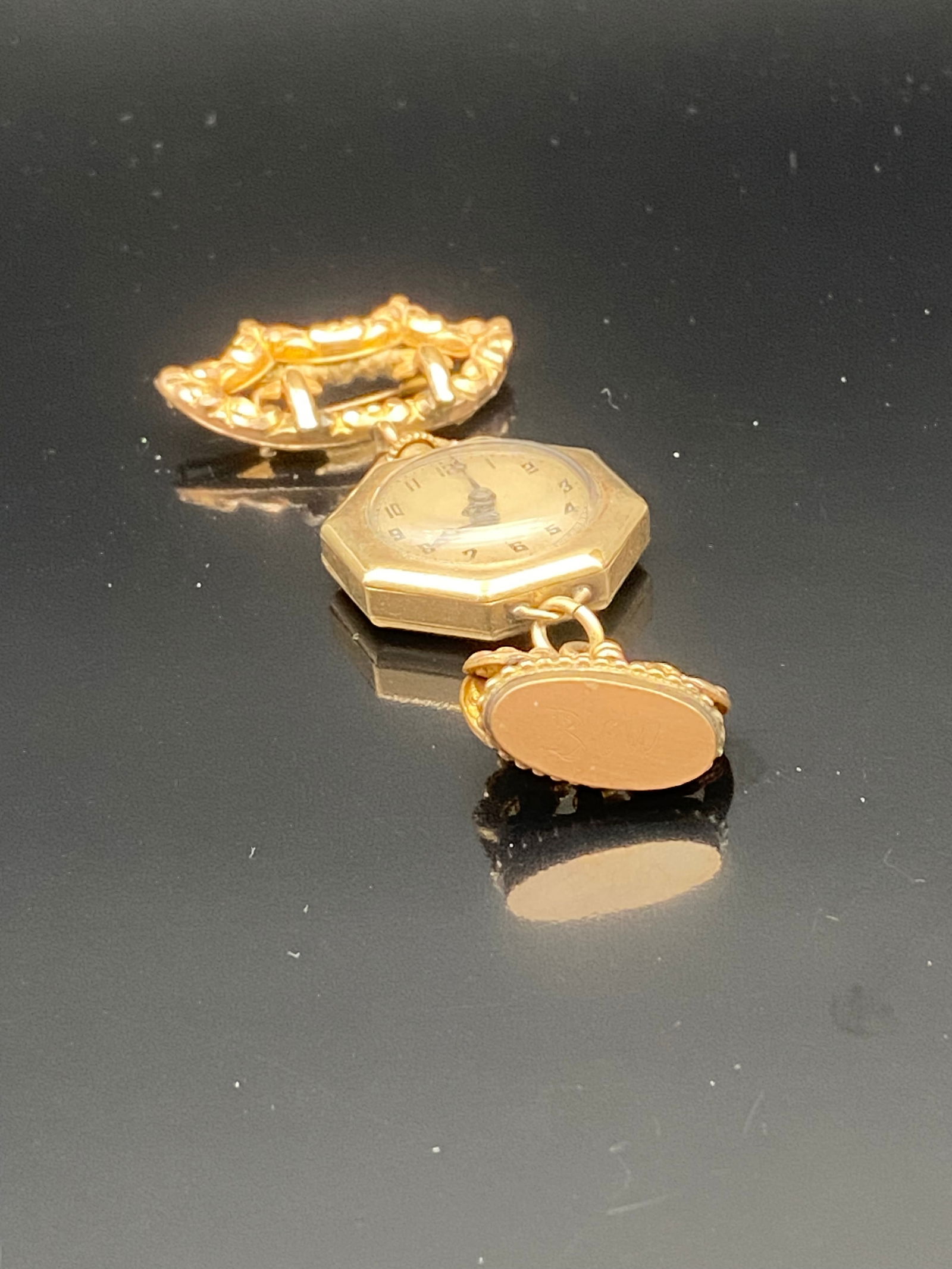 Swiss 15-Jewel Gold-Tone Lapel Brooch Watch (1 of 4)