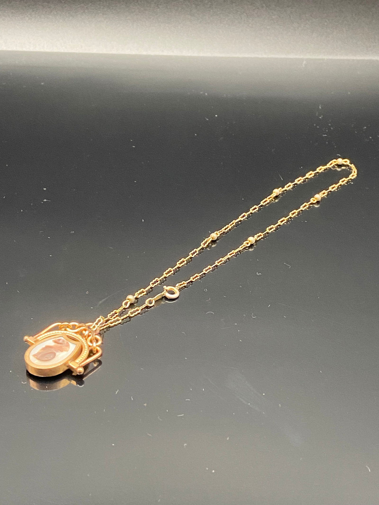 Antique Gold-Tone Cameo & Bloodstone Swivel Pendant Necklace (1 of 8)