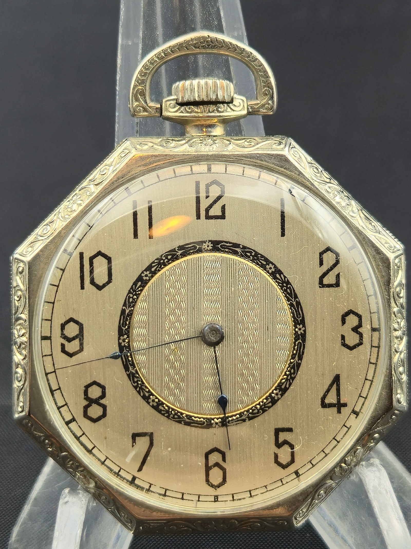 1912 Elgin Grade 324 Pocket Watch 0s 7J Octagon Gold-Filled Supreme Case: Antique 1912 Elgin National Watch Co. pocket watch, serial #16837935, Grade 324, Model 3, size 0s, 7 jewels. Nickel 3/4 plate movement, pendant set, quick train, plain regulator. Movement marked “El