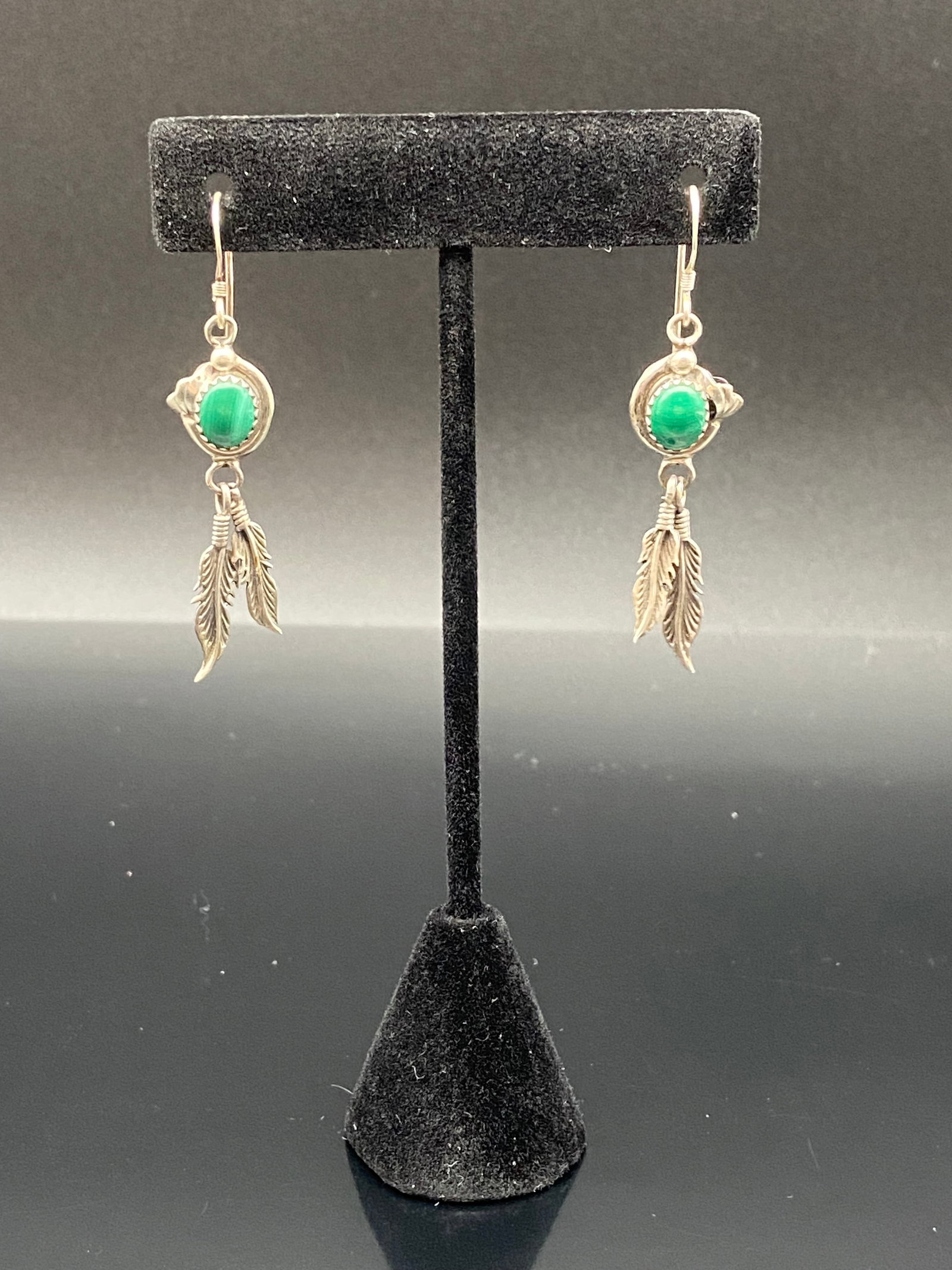 Vintage Sterling Silver Turquoise Feather Dangle Earrings Signed RL (1 of 5)