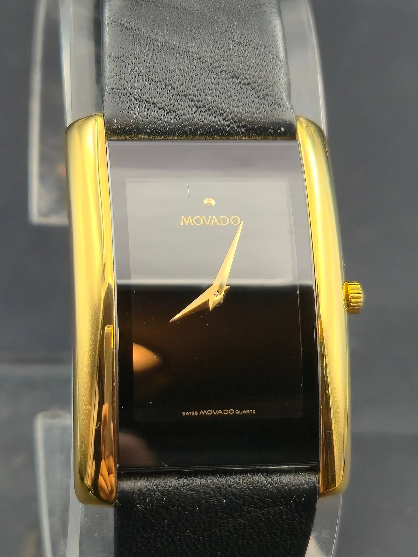 1990s Movado Museum Classic Gold-Tone Rectangular Quartz Watch 23mm w/ Box Running (1 of 11)
