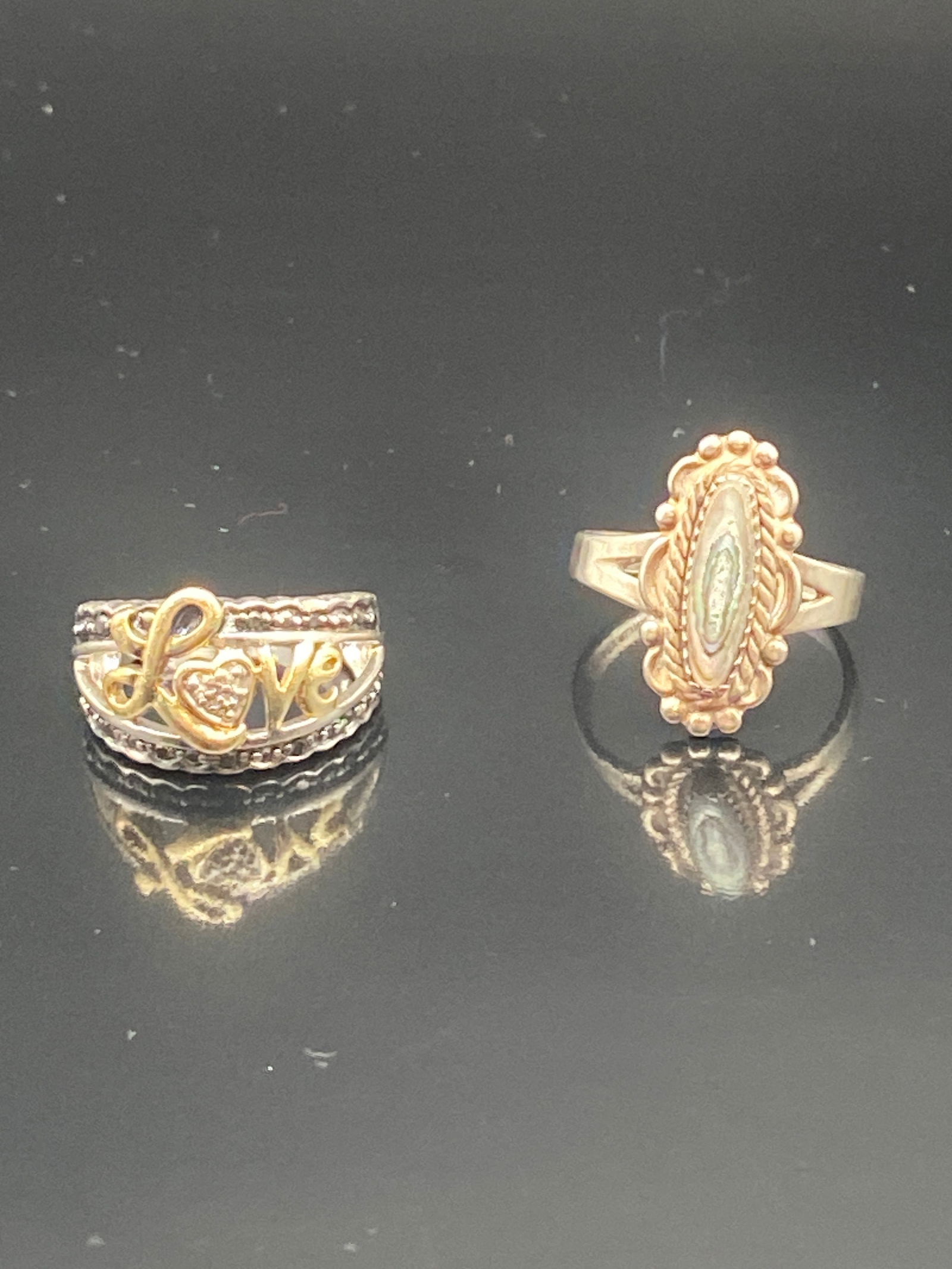 Pair of Vintage Mixed Metal Rings – “Love” Band & Ornate Design (1 of 9)