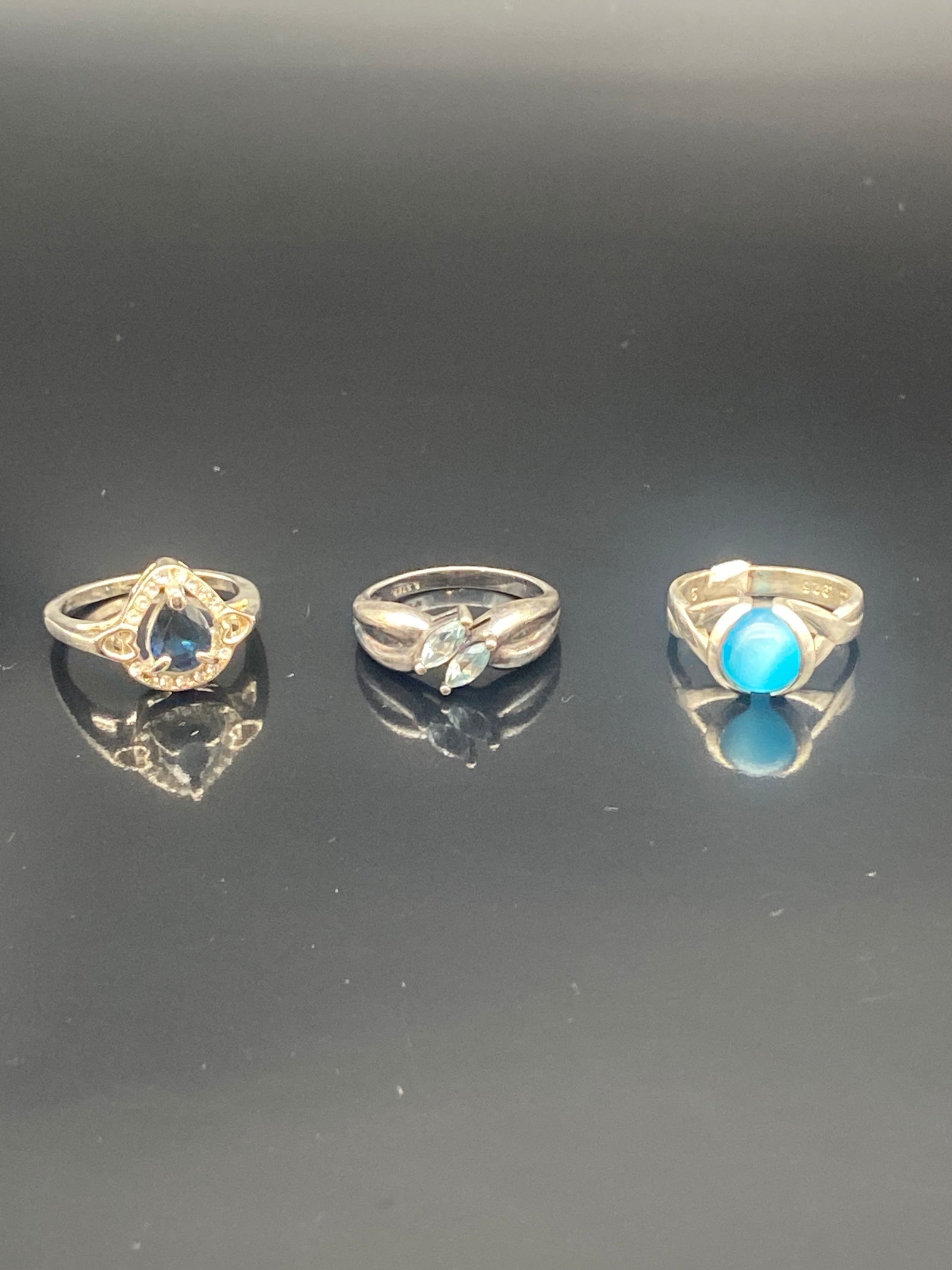 Set of Three Sterling Silver Rings with Blue & Aqua Gemstones (1 of 12)