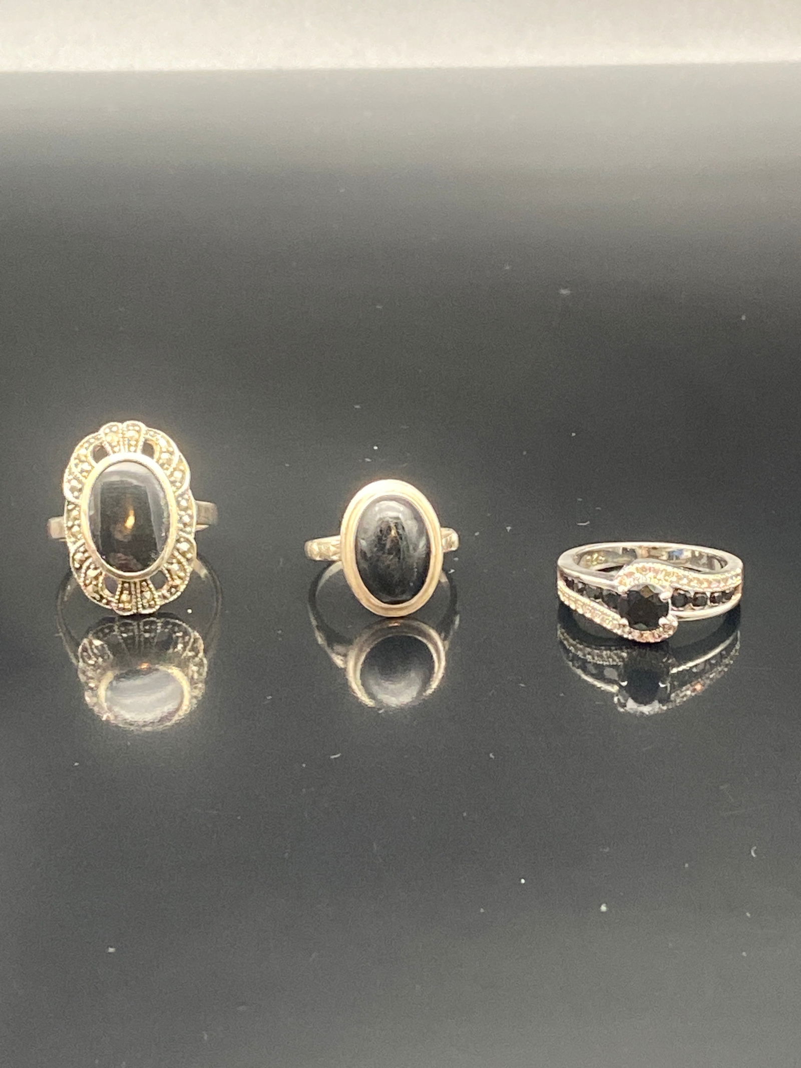 Set of Three Vintage Sterling Silver Rings with Black Gemstones (1 of 12)