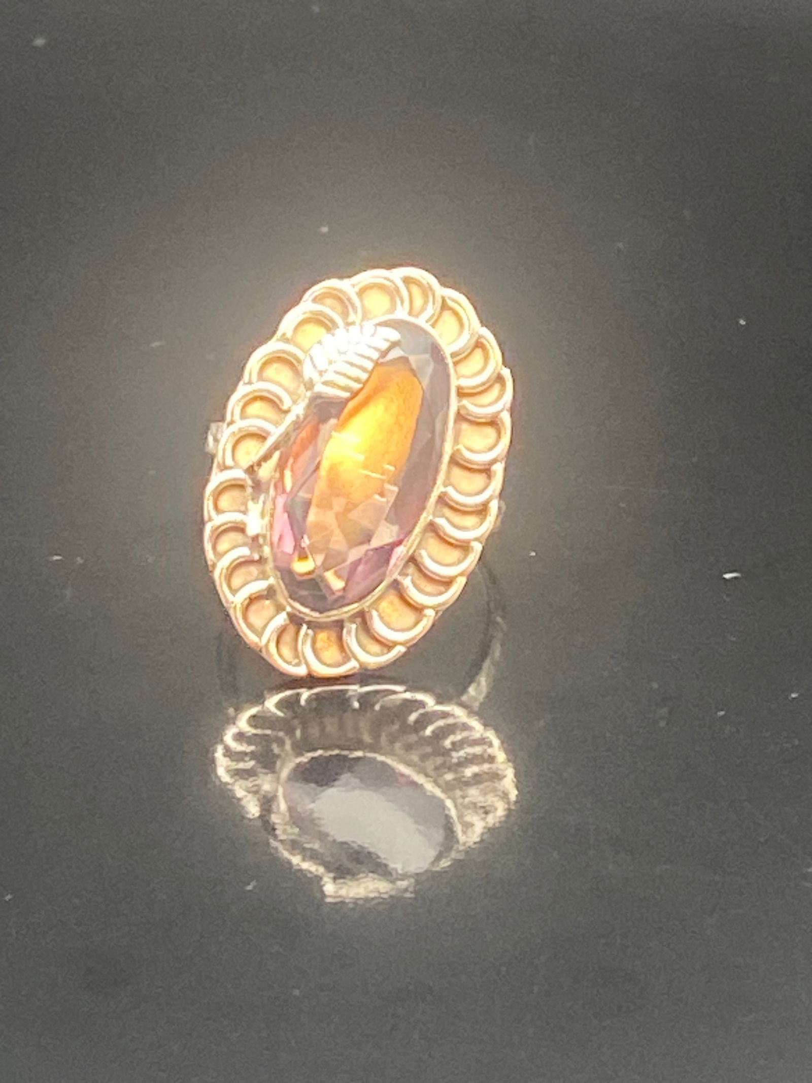 Vintage Sterling Silver Ring with Marquise-Cut Orange-Purple Stone (1 of 5)