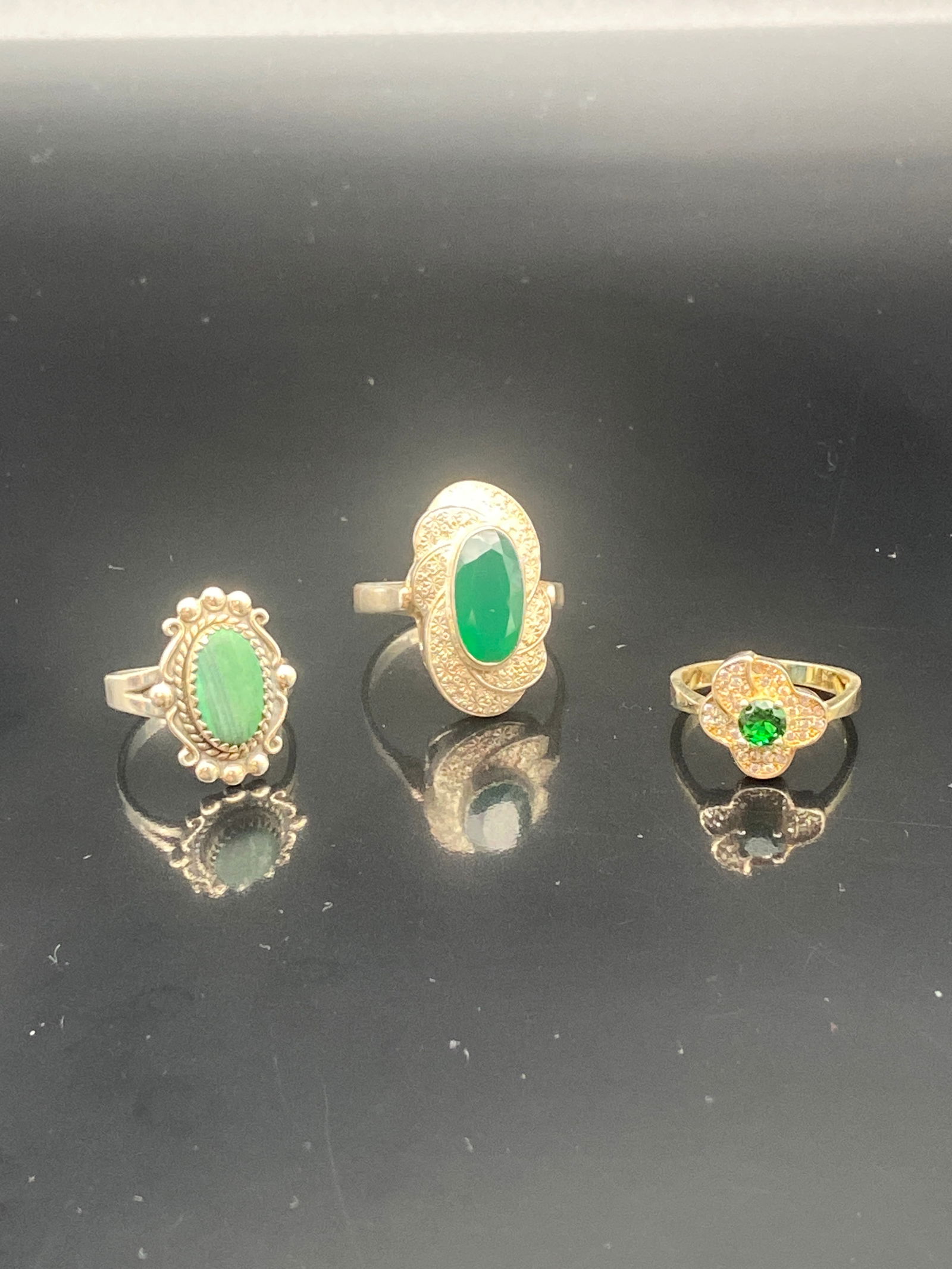 Set of Three Sterling Silver Rings with Green Gemstones (1 of 12)