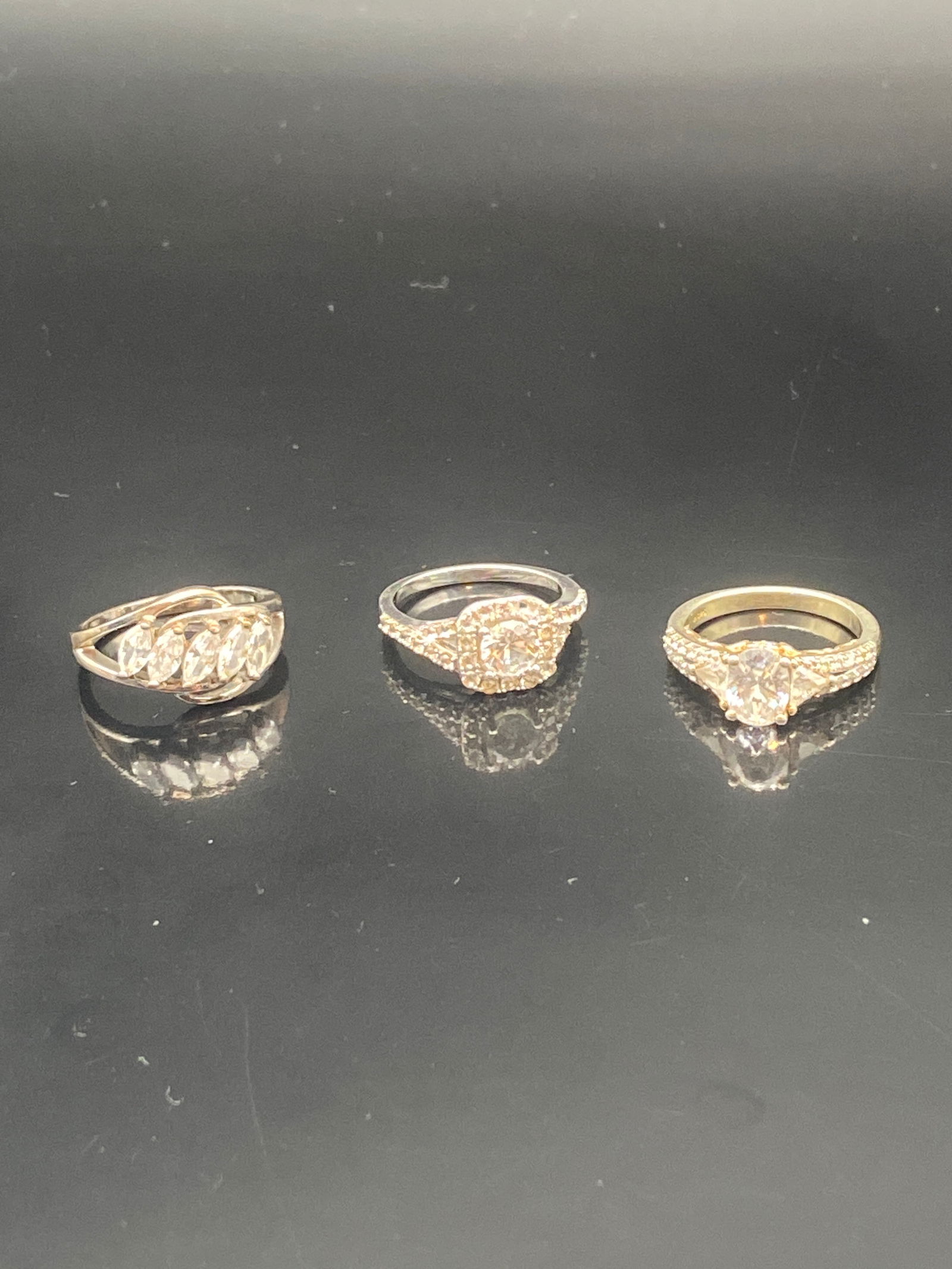 Set of Three Sterling Silver Rings with Clear Simulated Diamonds (1 of 13)