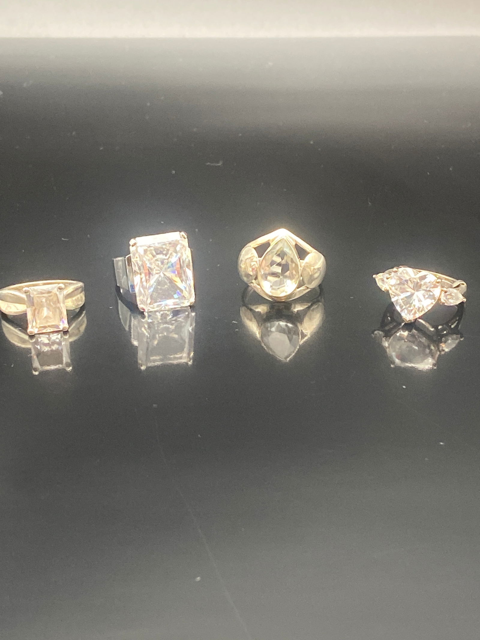 Set of Four Sterling Silver Rings with Bold Clear Simulated Diamonds (1 of 15)