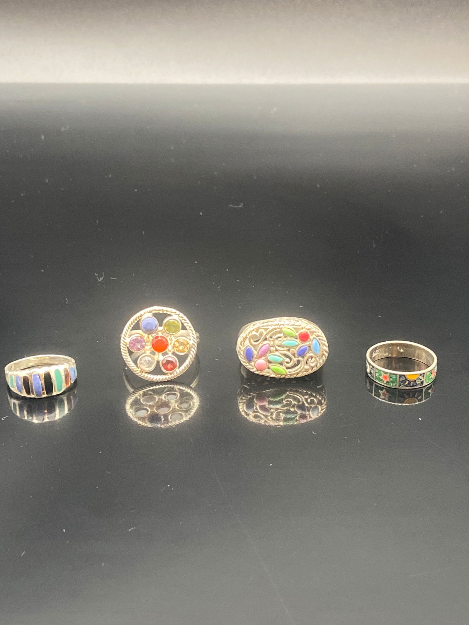 Set of Four Sterling Silver Enamel & Multi-Color Rings (1 of 16)