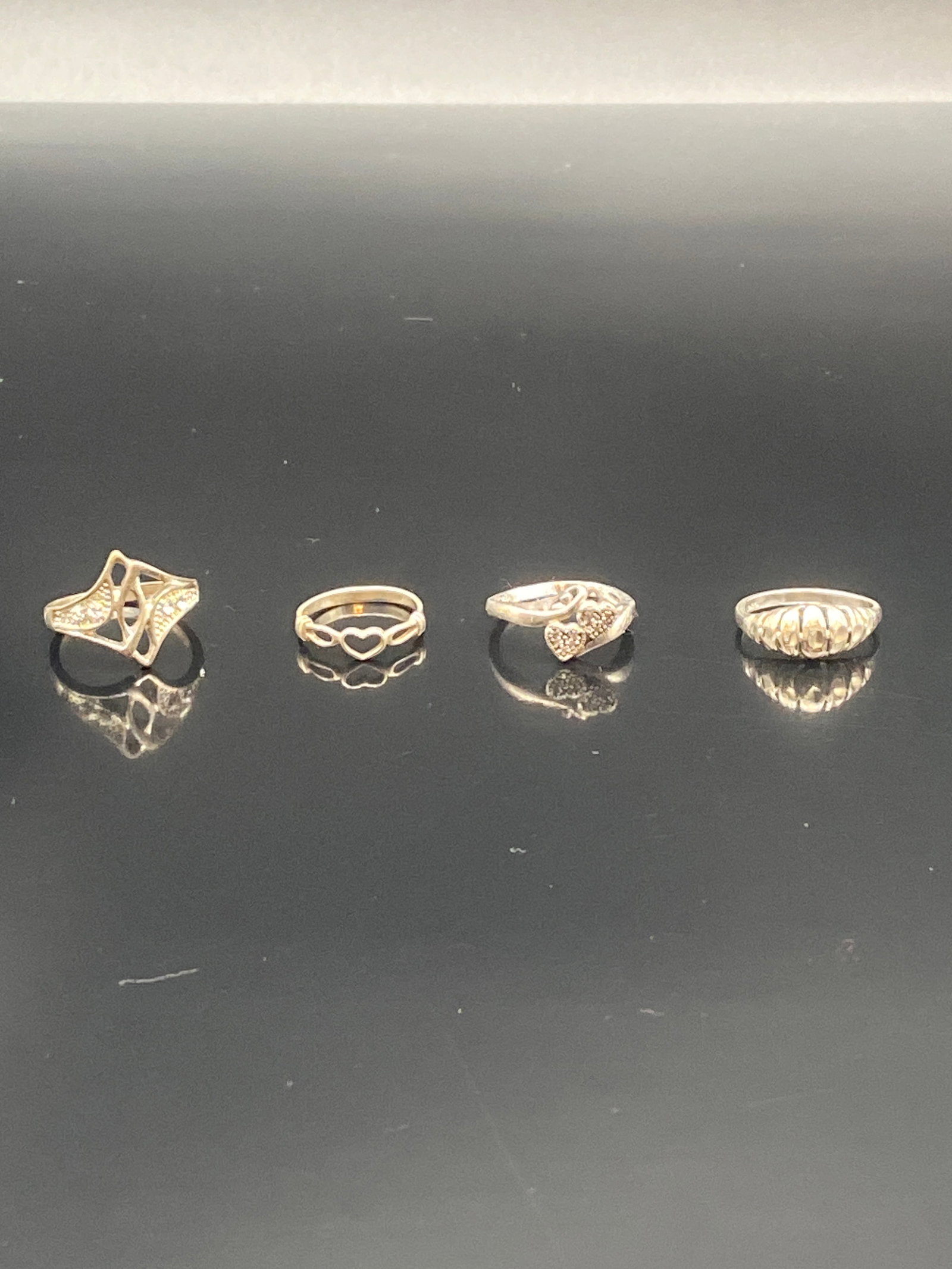 Set of Four Sterling Silver Filigree & Heart Motif Rings (1 of 15)