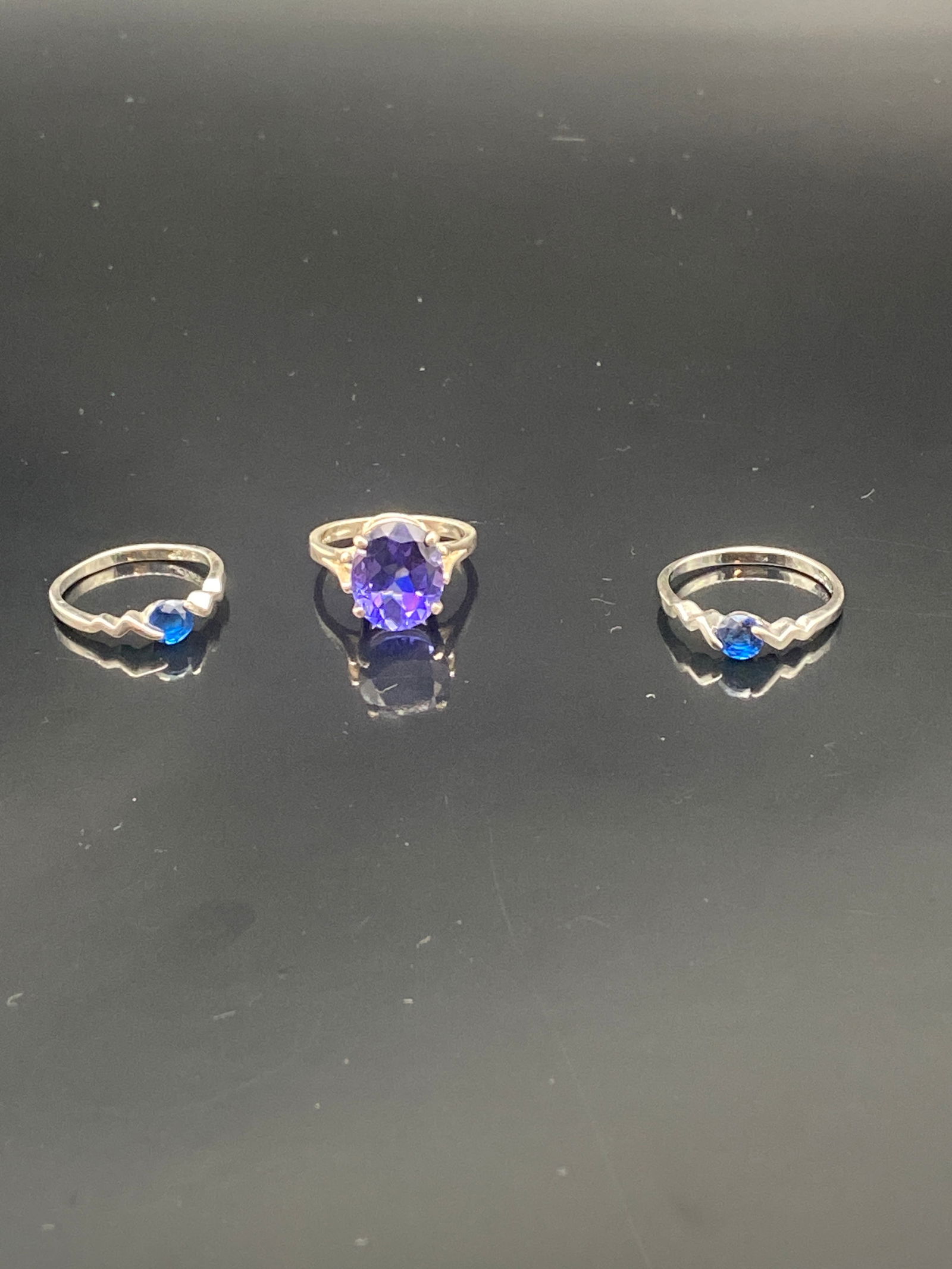 Trio of Sterling Gemstone Rings – Amethyst & Blue Sapphire-Style Stones (1 of 13)