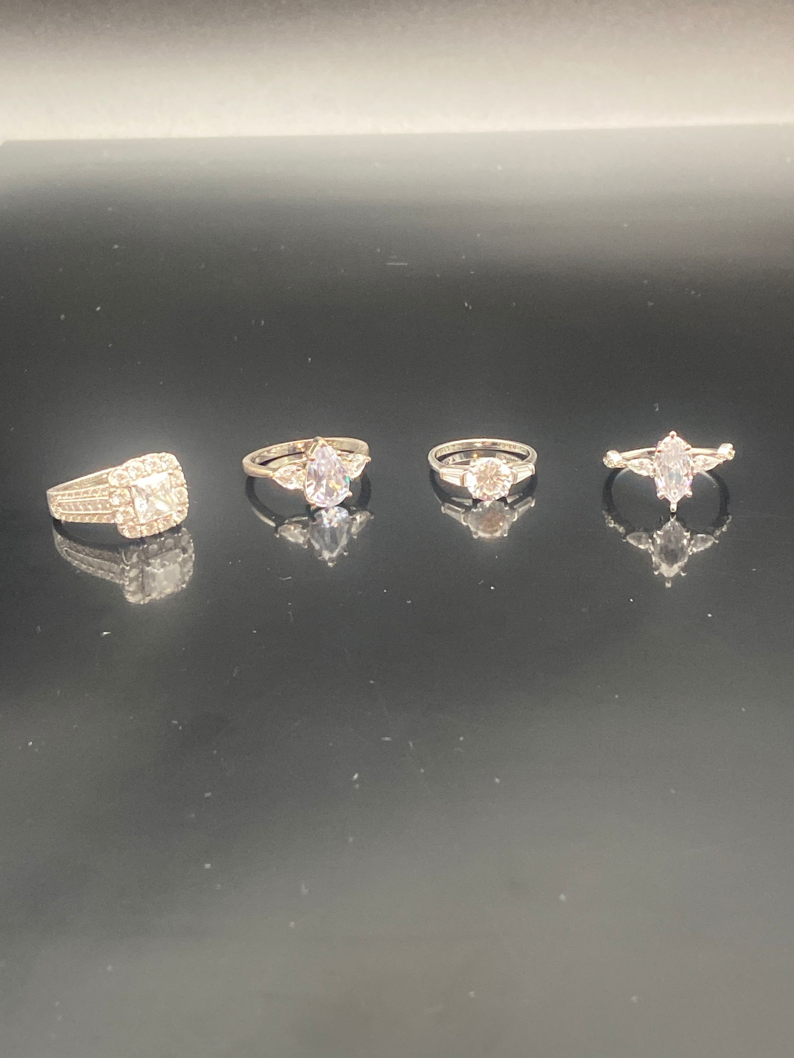 Set of Four Sterling & Cubic Zirconia Rings – Statement & Solitaire Styles (1 of 15)