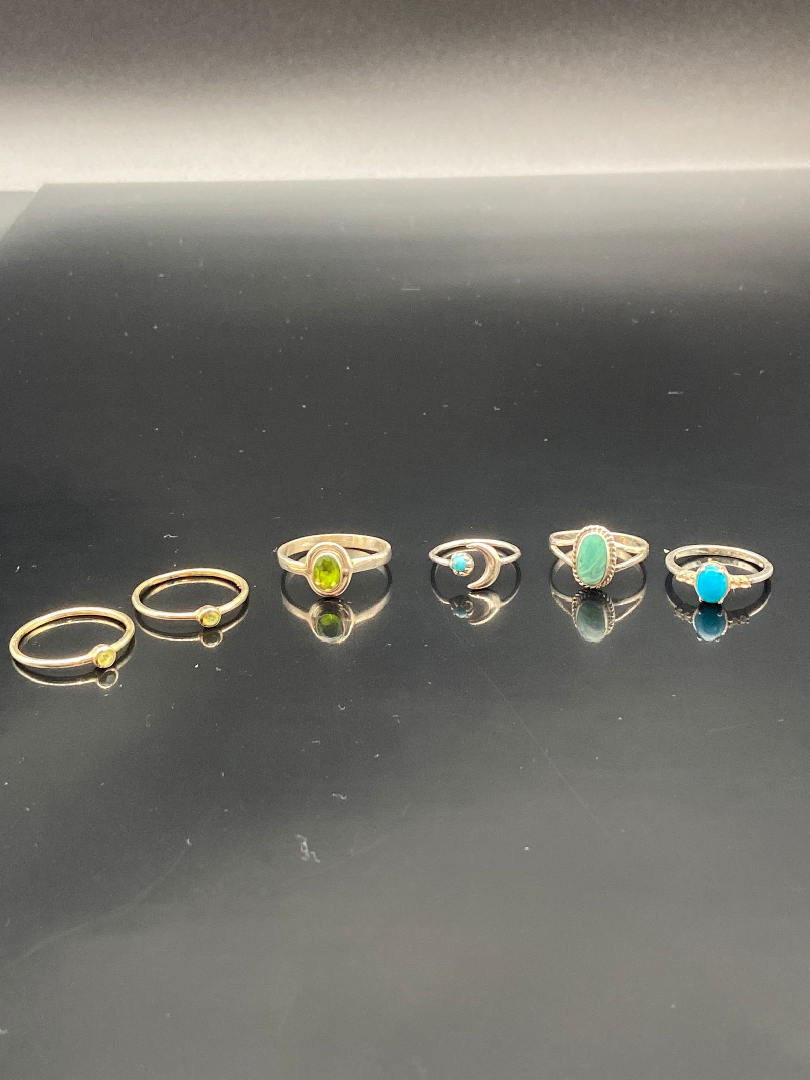 Lot of Six Sterling Silver Gemstone Rings – Peridot & Turquoise Accents (1 of 19)