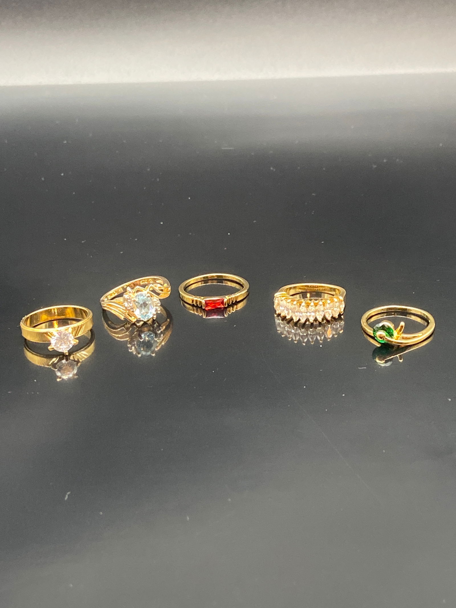 Lot of Five Gold-Tone Costume Rings with Stones & Accents (1 of 18)