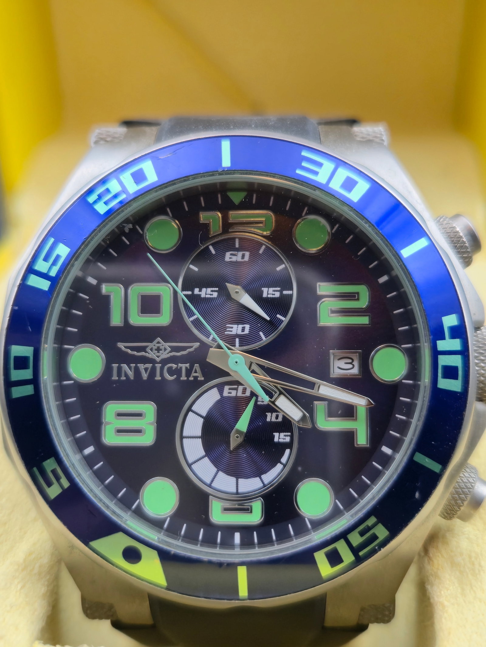 Invicta Pro Diver Chronograph Model 17913 50M 48mm Blue Bezel Watch w/ Box, Running (1 of 10)