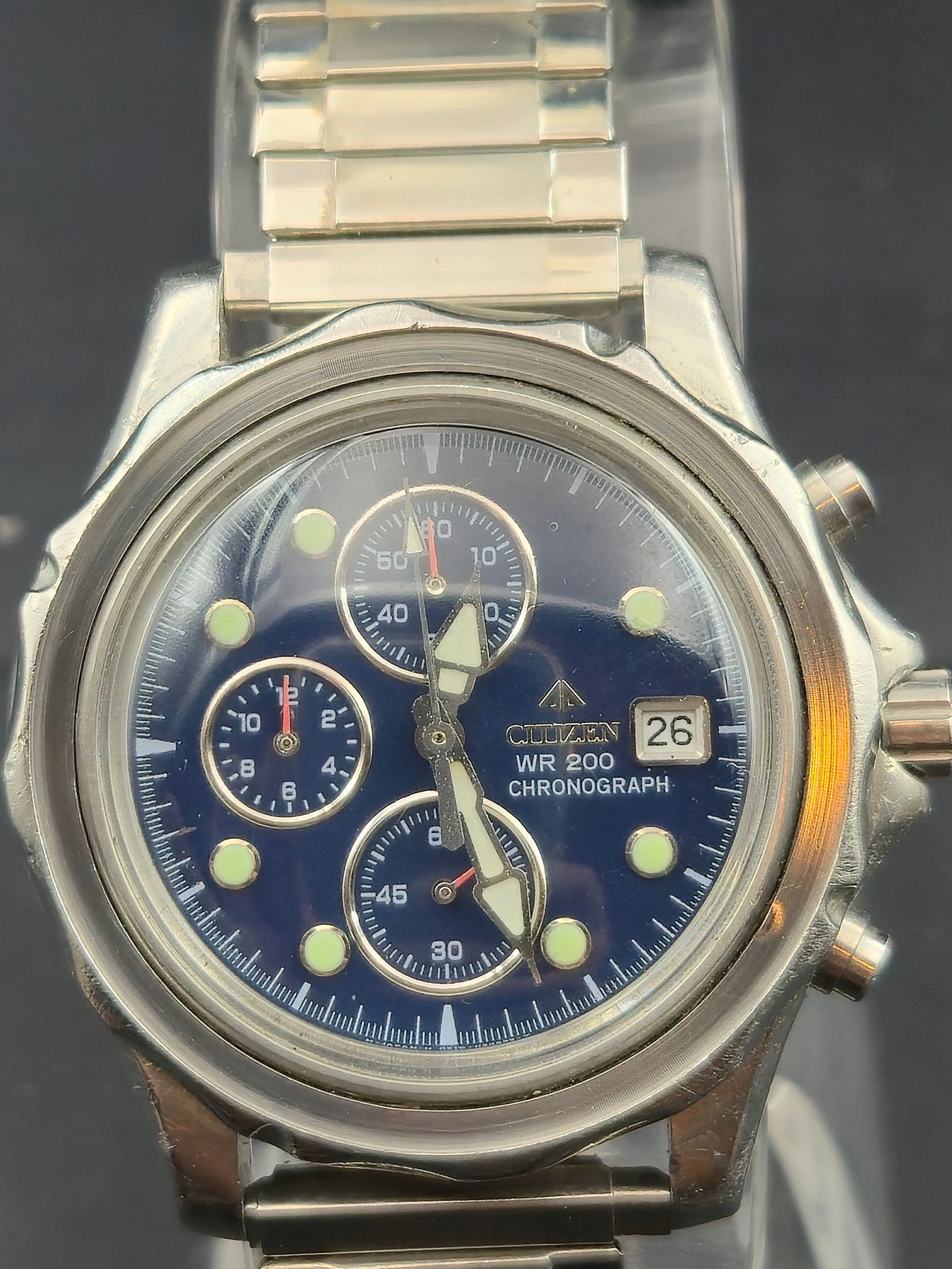 Citizen WR200 40mm Stainless Steel Chronograph Blue Dial Quartz Watch Running (1 of 8)