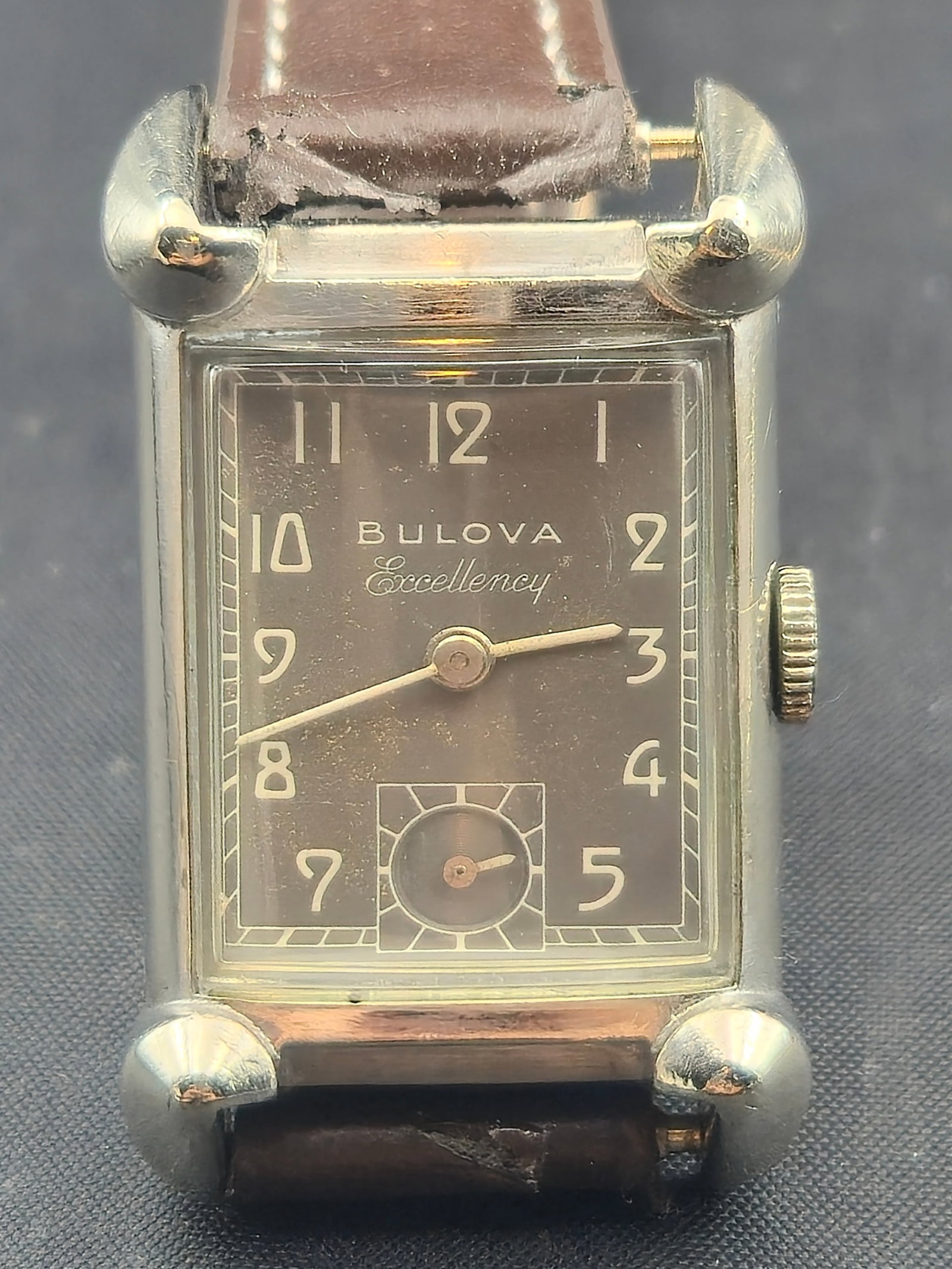 1949 Bulova Excellency 10K White Gold-Filled 21J 7AK Men’s Rectangular Watch – Running (1 of 7)