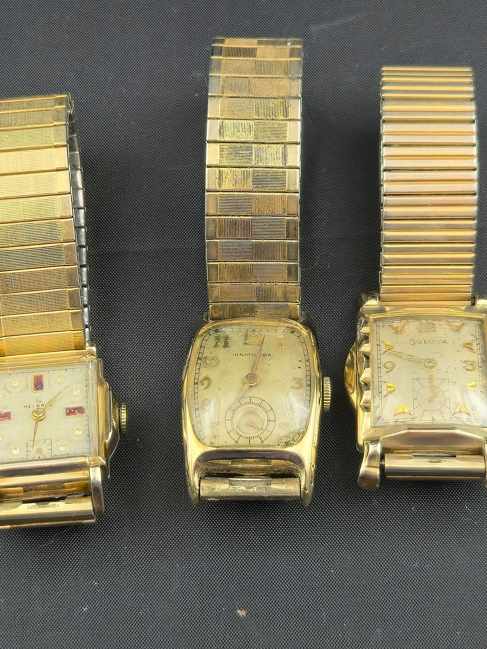 1950s Bulova, 1940s Hamilton & Helbros 14K GF Men’s Wristwatch Lot – Rectangular Untested Trio (1 of 16)