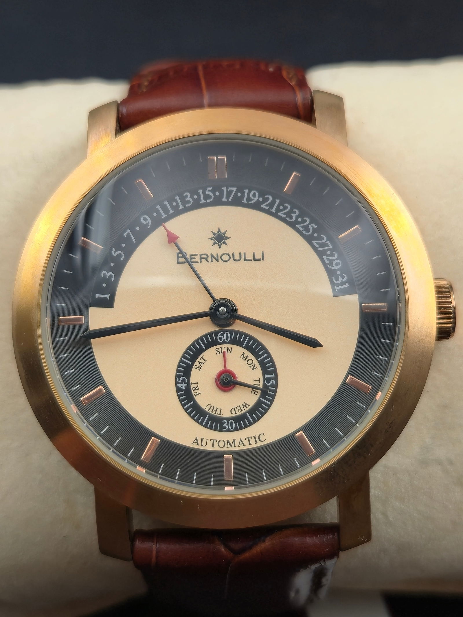 Bernoulli Automatic 42mm Rose Gold Tone Watch w/ TY-2711 Flyback, Box & Papers NOS (1 of 10)