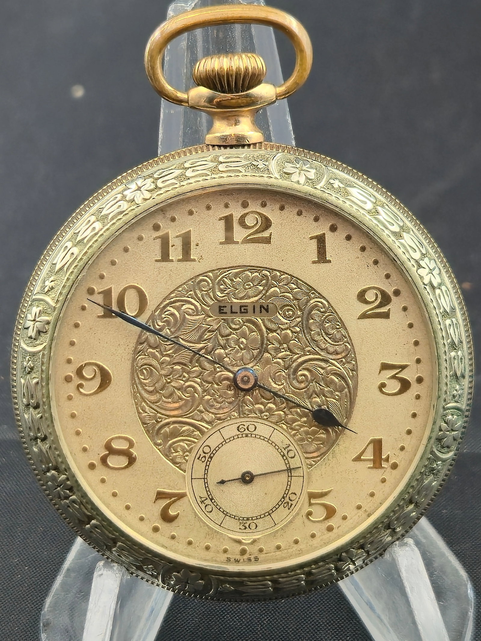 1922 Elgin Grade 291 Pocket Watch 16s 7j, Gold-Filled Spartan Case, Fancy Dial, Runs (1 of 9)