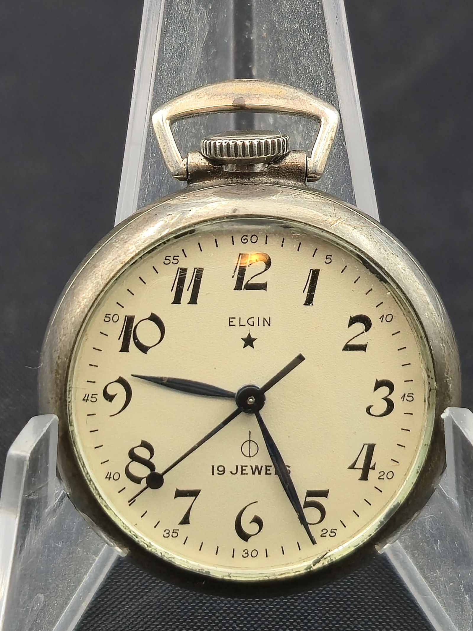 WWII-Era Elgin Star Case Sterling Silver Military-Style Pocket Watch, 19J Cal. 752 (1 of 7)