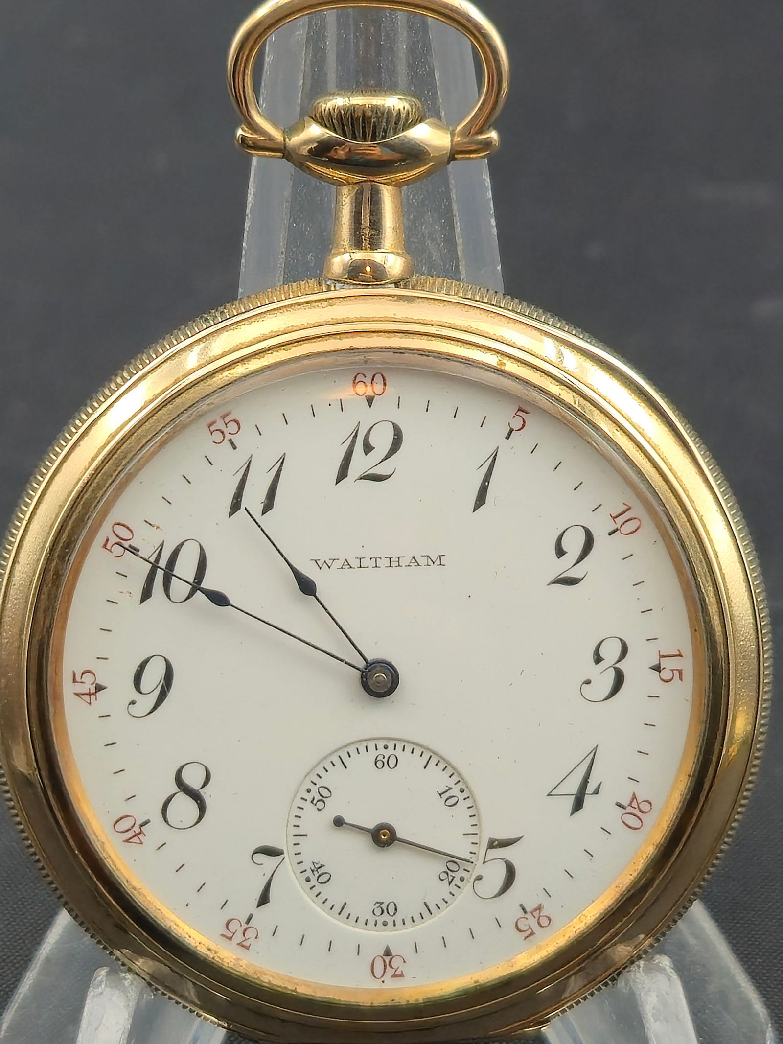 1908 Waltham Riverside 12s 19j Pocket Watch 25Y Crescent GF Case Roman Dial Running (1 of 10)