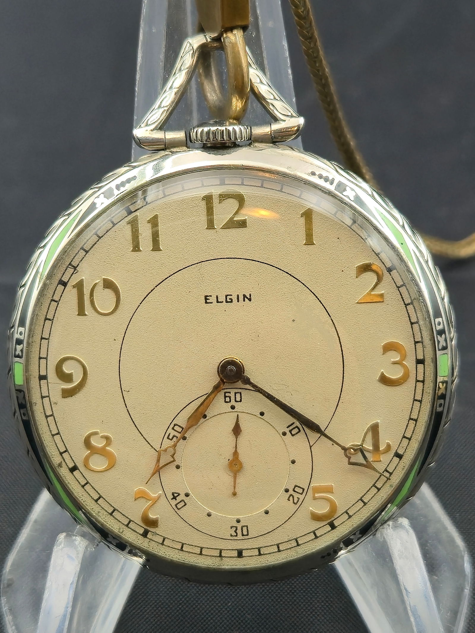 1927 Elgin G.M. Wheeler 12s 17j Pocket Watch 14K White GF Wadsworth Case w/ Chain (1 of 11)