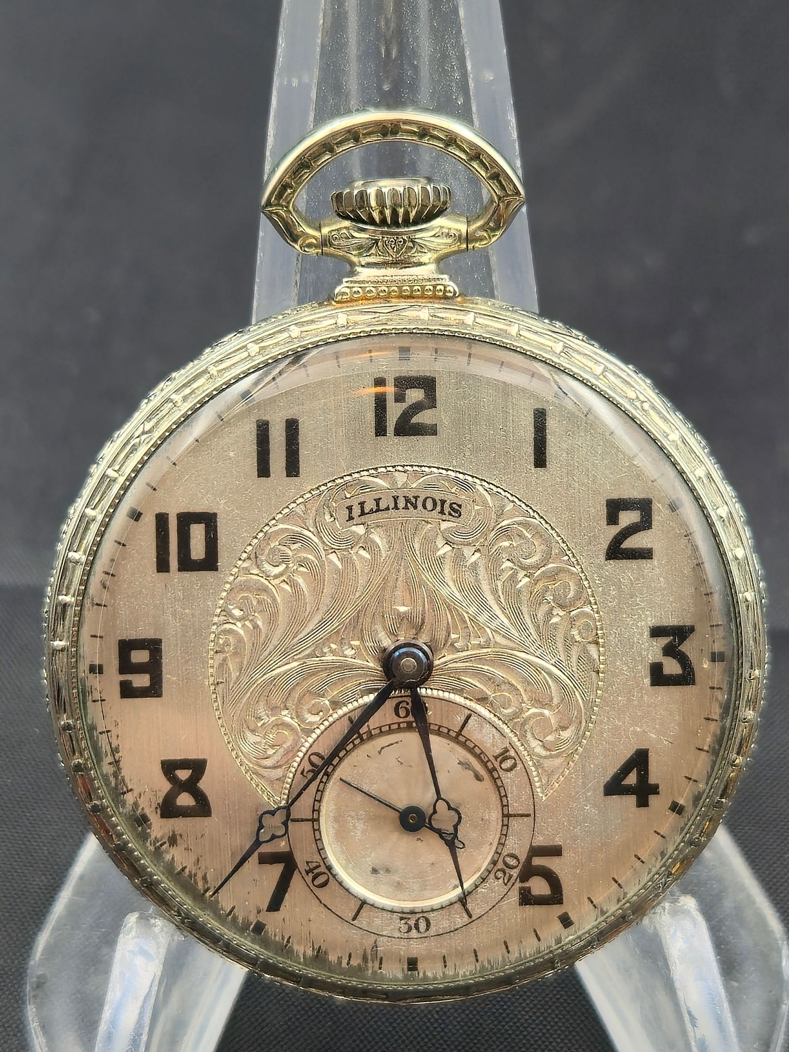 1925 Illinois Autocrat 12s 17j Pocket Watch 14K White GF Wadsworth Case Fancy Dial Running (1 of 9)