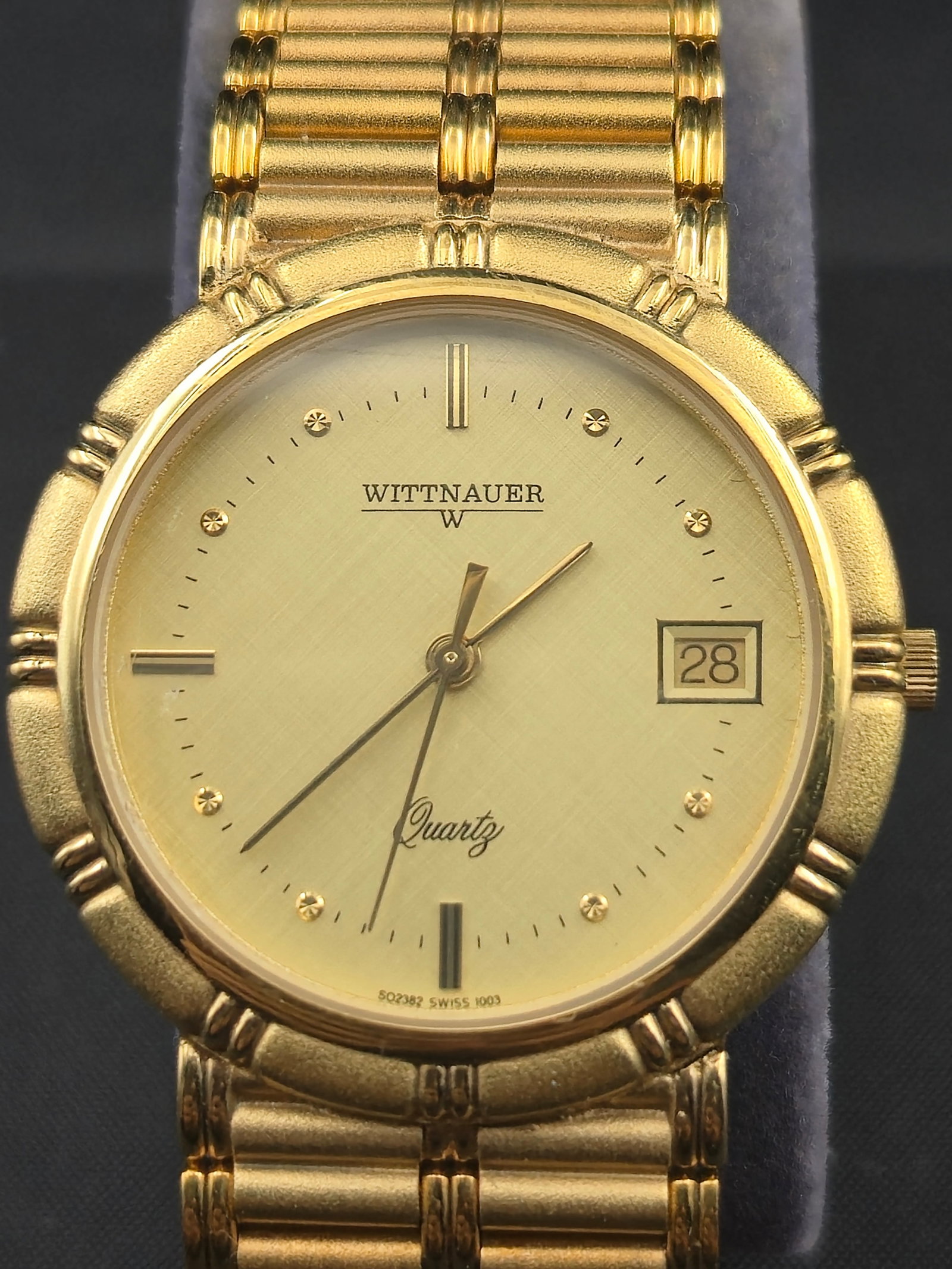 1990s Wittnauer W Quartz Gold-Tone 34mm Date Wristwatch, Swiss Made (1 of 8)