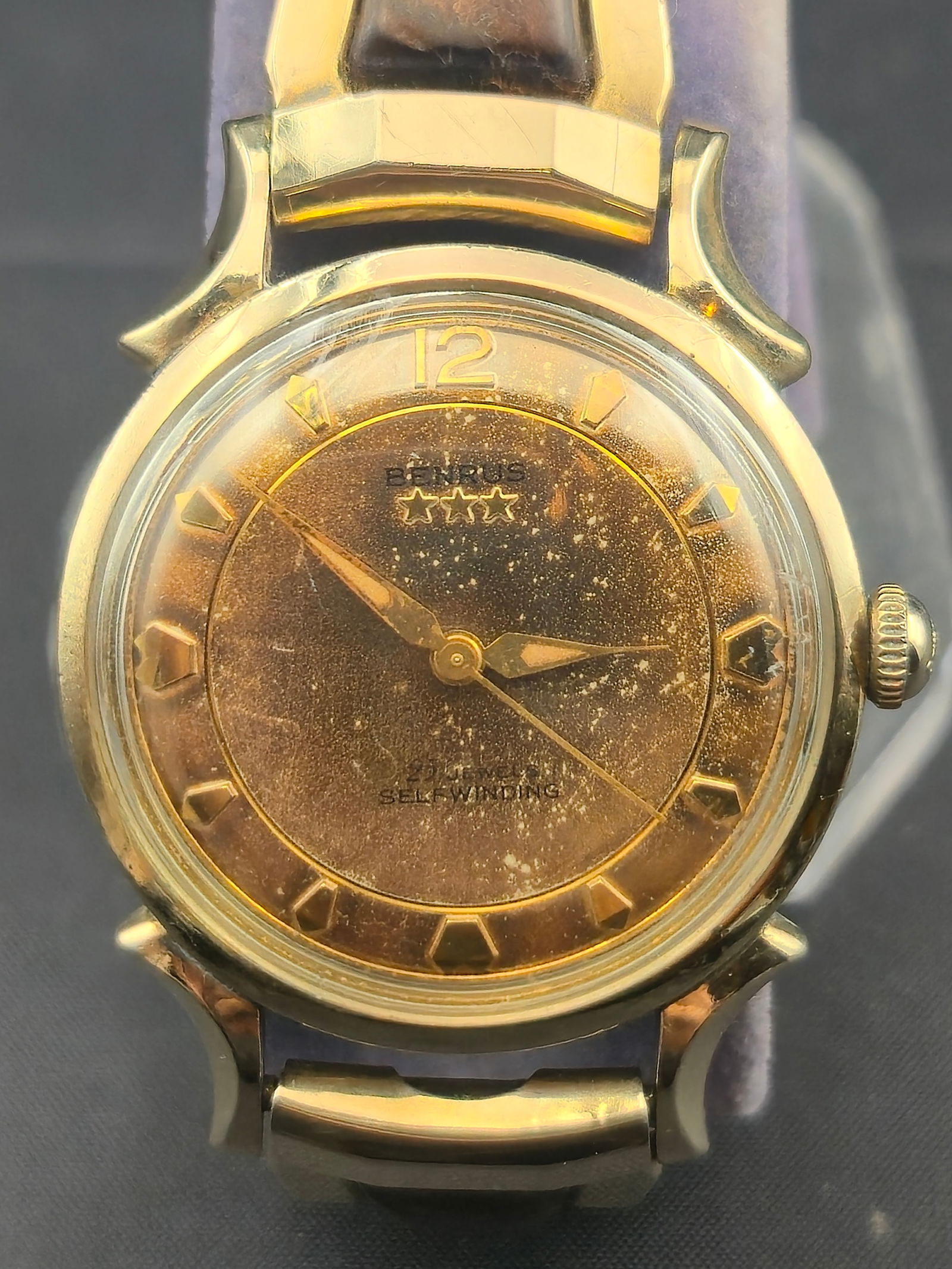 1950s Benrus DO135 Automatic 25J 10K RGP 33mm Swiss Self-Winding Wristwatch Patina Dial Running (1 of 9)