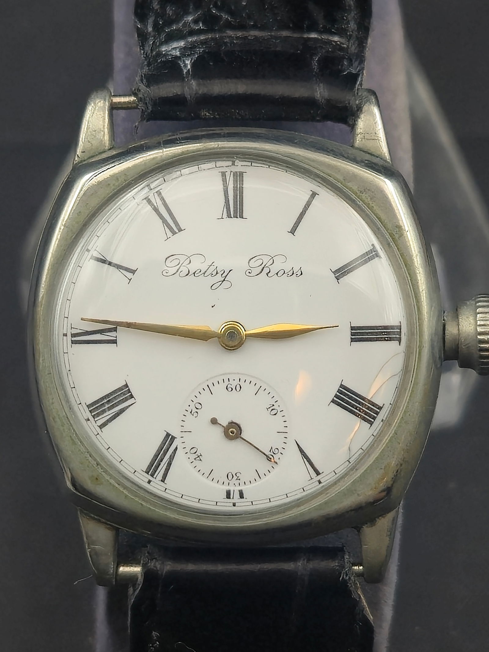 1907 Betsy Ross Suffolk 0s 7J Wristwatch Conversion, Star Nickel Case, Enamel Roman Dial Running (1 of 8)