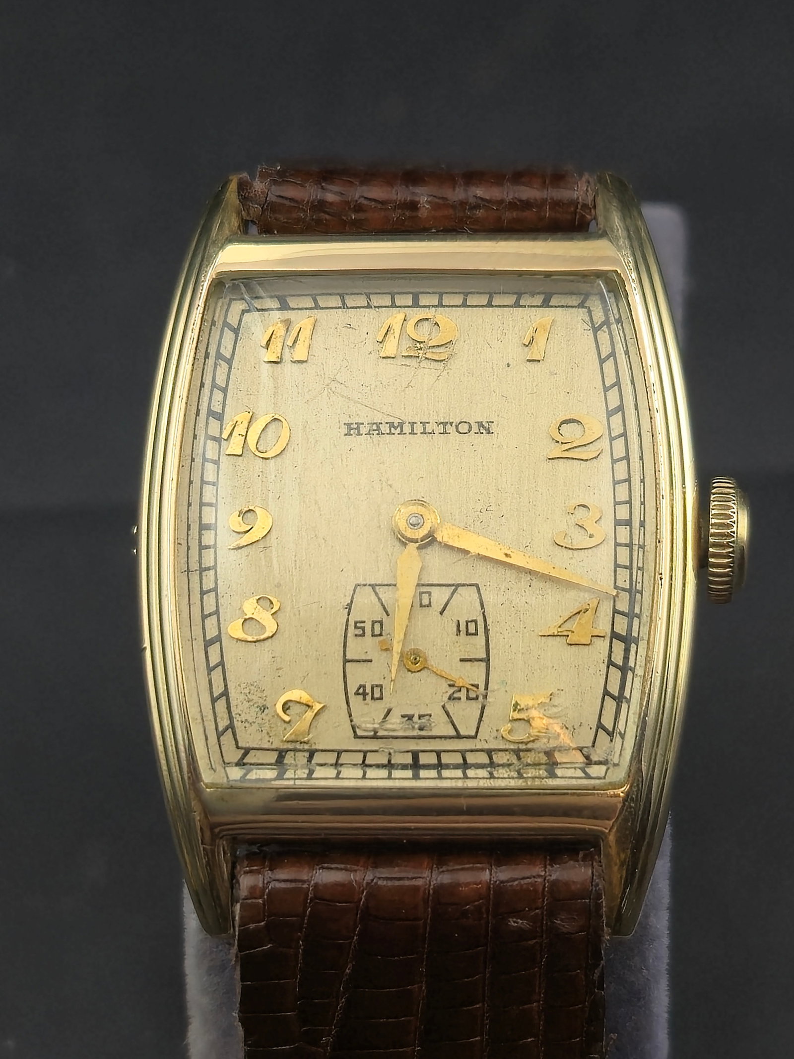 1933 Hamilton 987F 14K Gold-Filled Tonneau 6/0 17J Wristwatch – Wadsworth Case – Running (1 of 9)