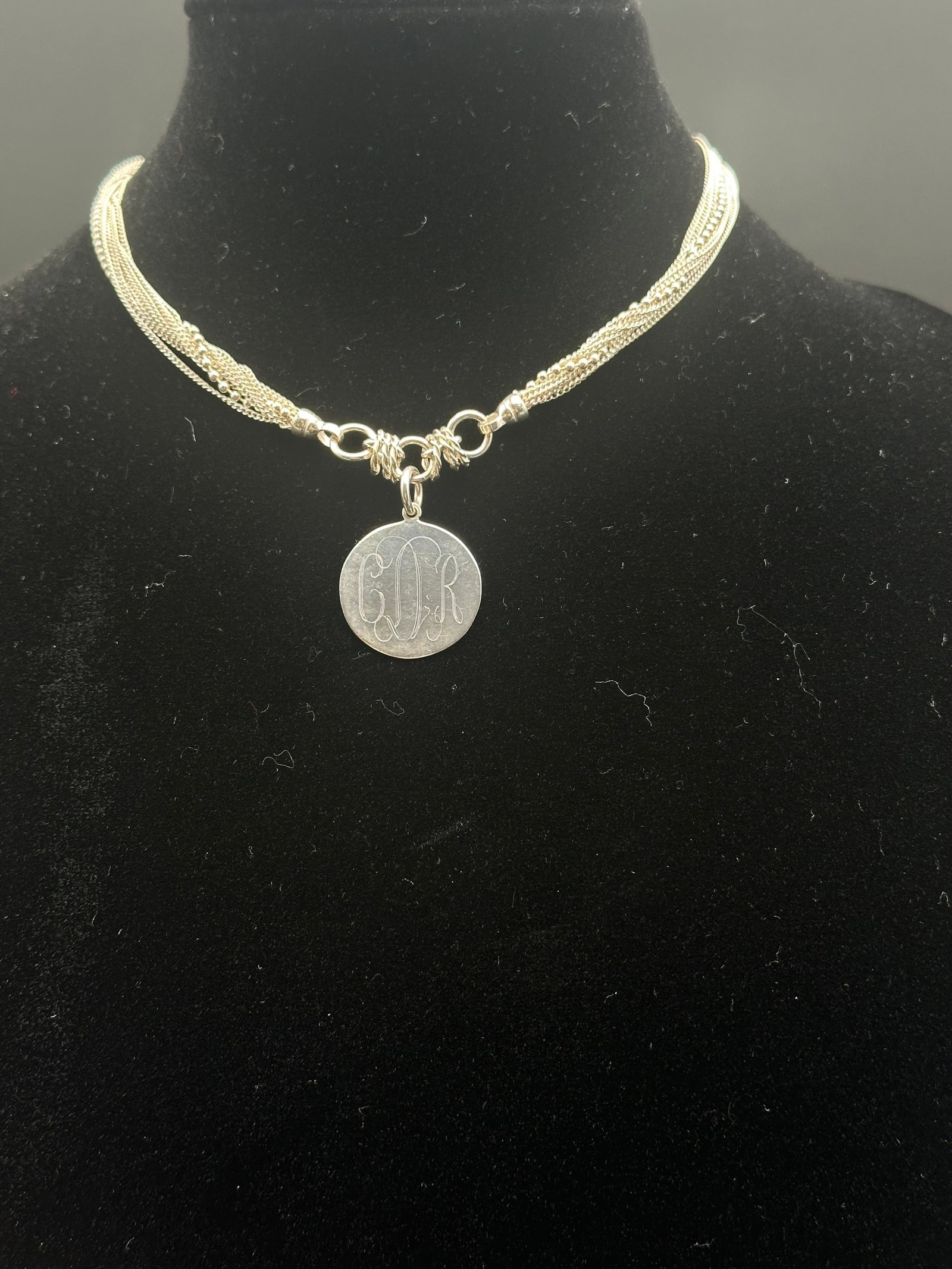 Vintage Basch Sterling Silver Multi-Strand Chain Necklace w/ Monogram Disc Pendant – 25.8g (1 of 7)