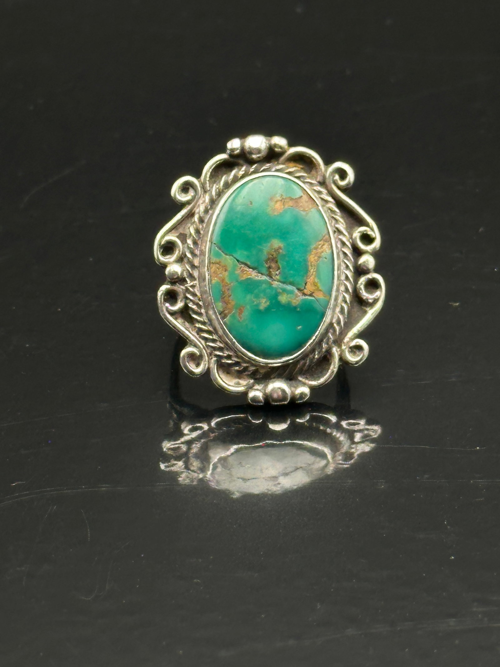 Vintage Navajo Sterling Silver & Turquoise Ring, Size 5.5, 8.5g (1 of 6)