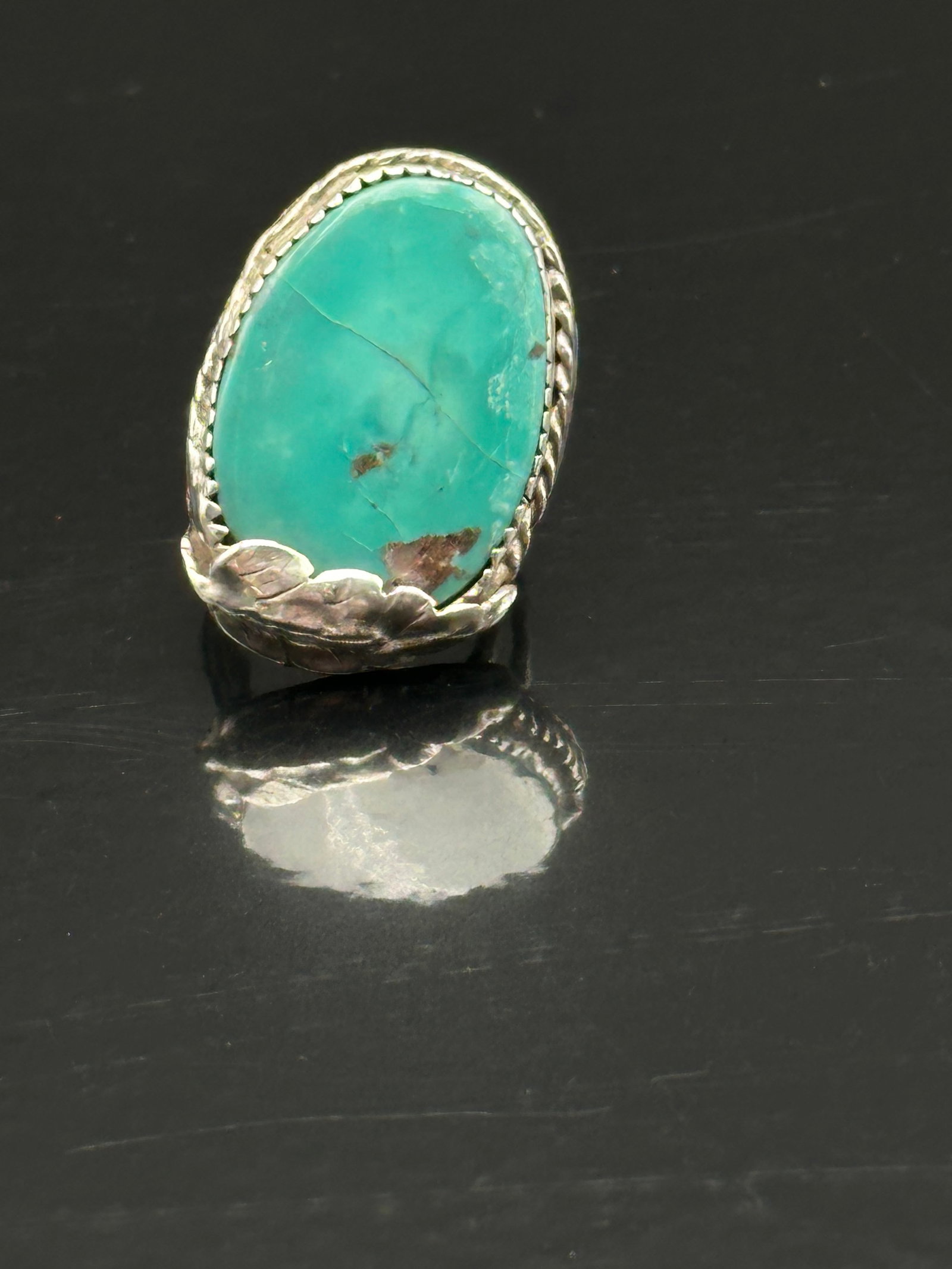 Vintage Navajo Sterling Silver Ring w/ Large Oval Turquoise – Size 5.5, 8g (1 of 7)