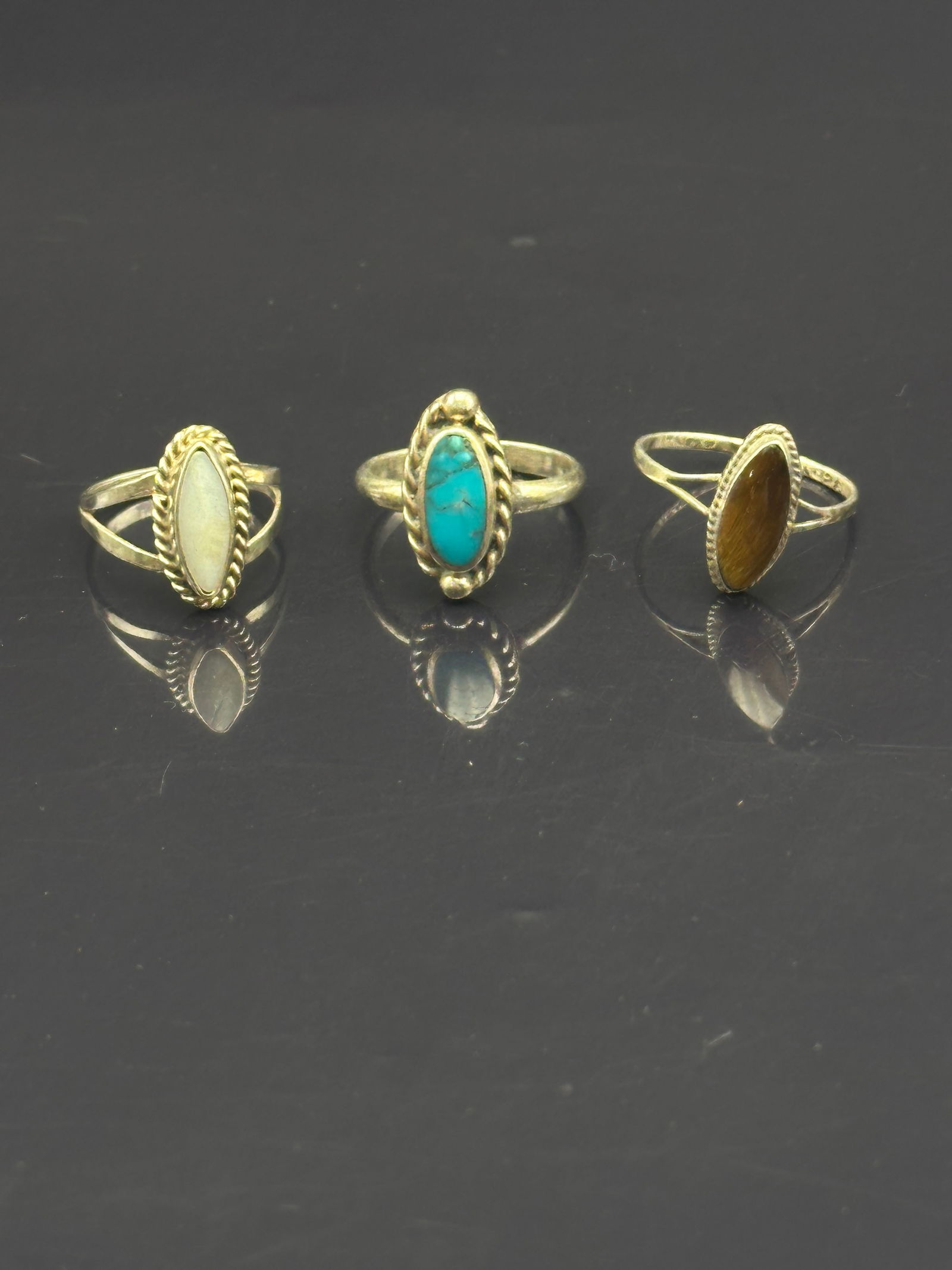 Lot of 3 Vintage Sterling Silver Rings with Semi-Precious Gemstones (1 of 9)