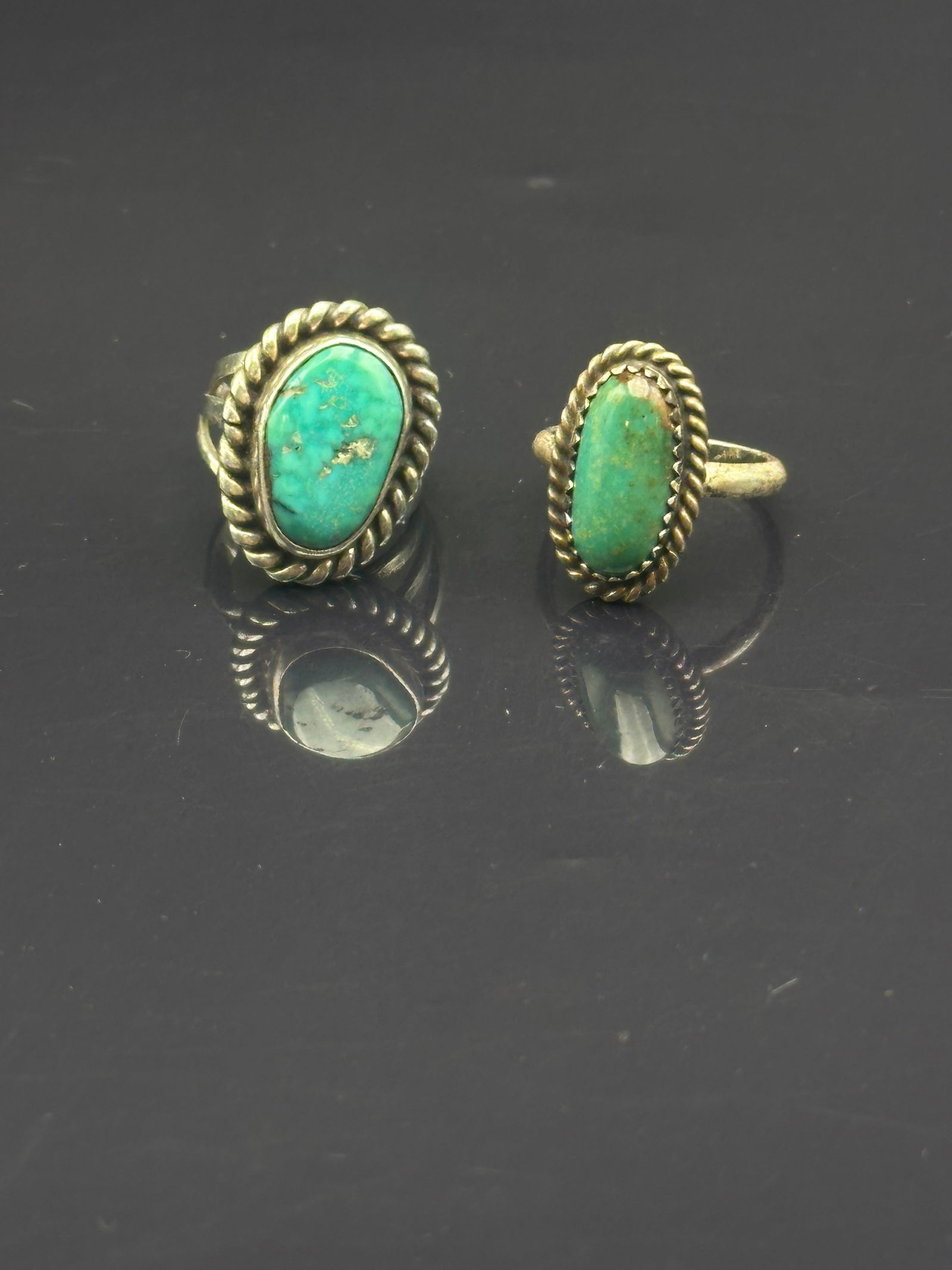 Pair of Vintage Sterling Silver Turquoise Rings (1 of 8)