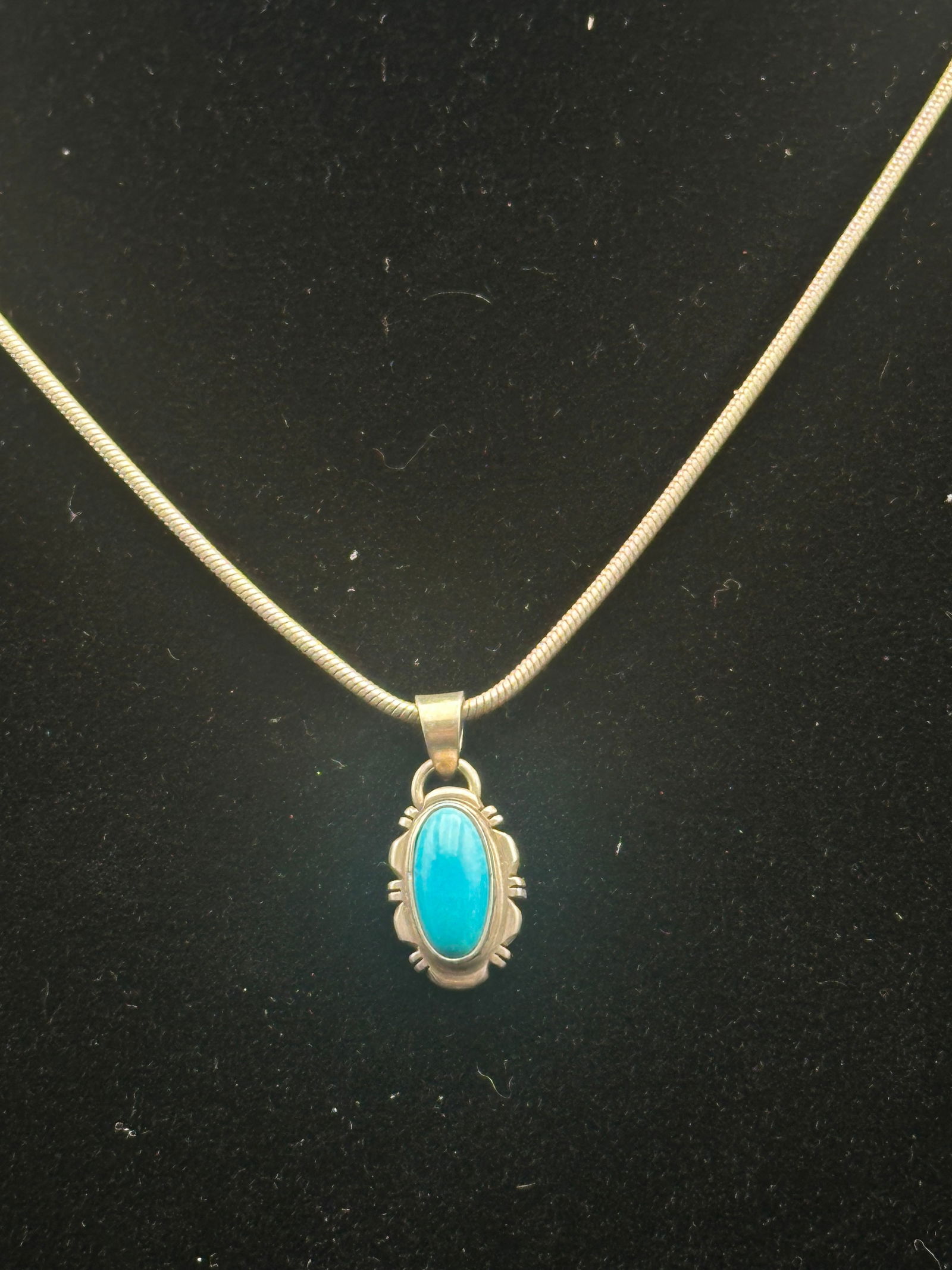 Navajo Yazzie Sterling Silver Turquoise Pendant Necklace – 9.8g (1 of 9)