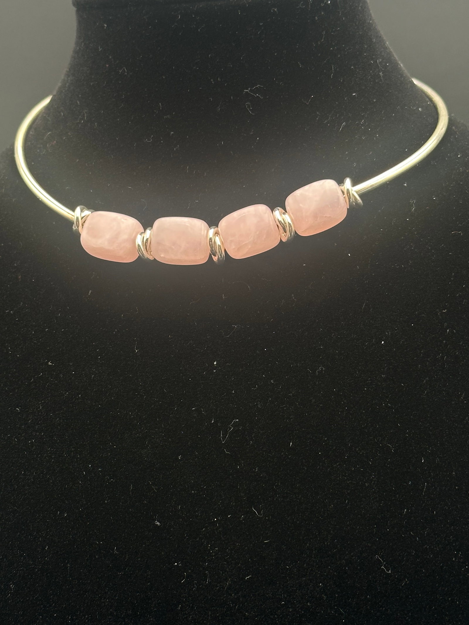 Vintage Sterling Silver Collar Necklace with Rose Quartz Beads (1 of 9)