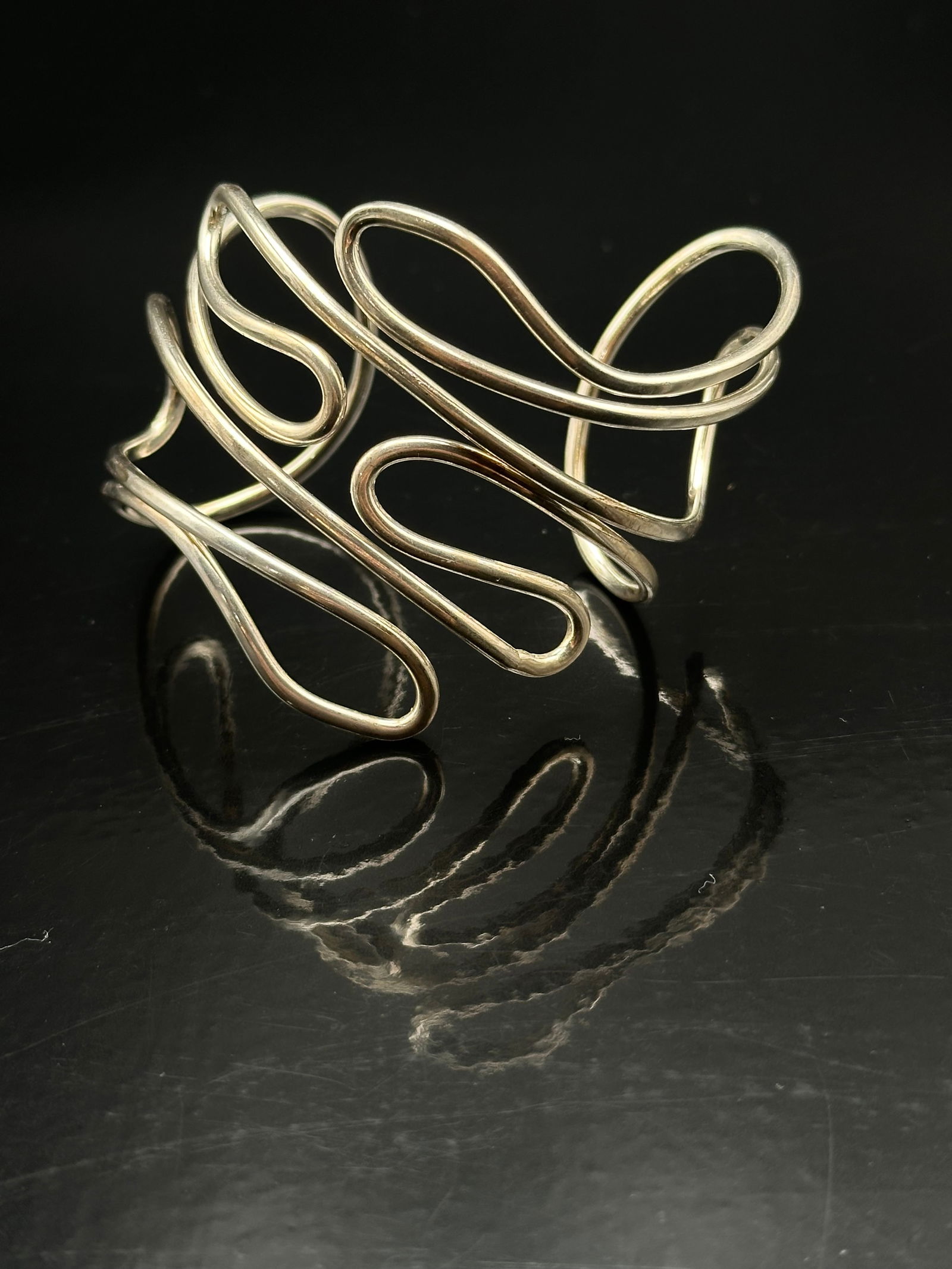 Modernist Sterling Silver Openwork Cuff Bracelet – 40g (1 of 6)