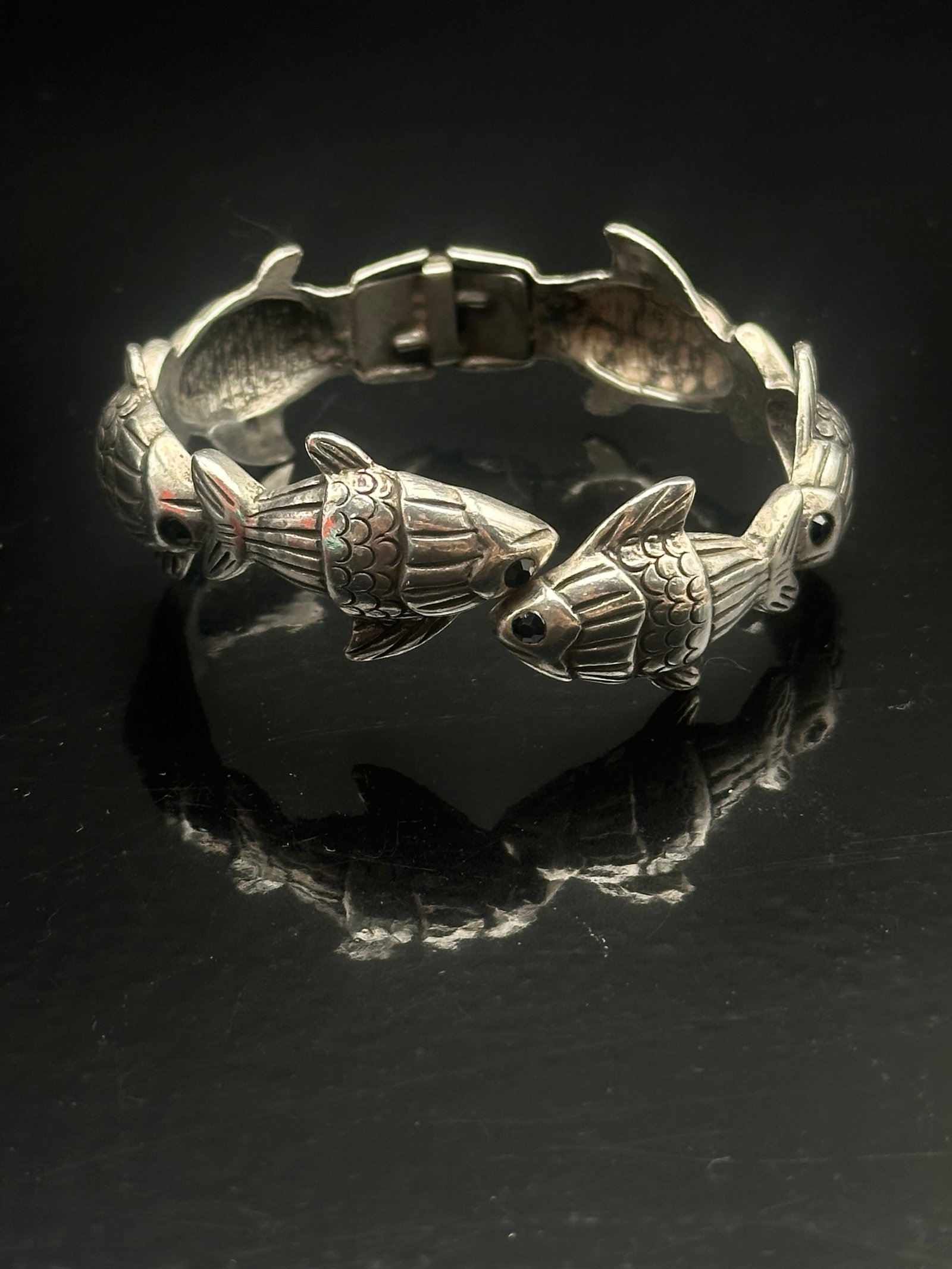 Vintage Sterling Silver Articulated Fish Bracelet, 38.5g (1 of 6)