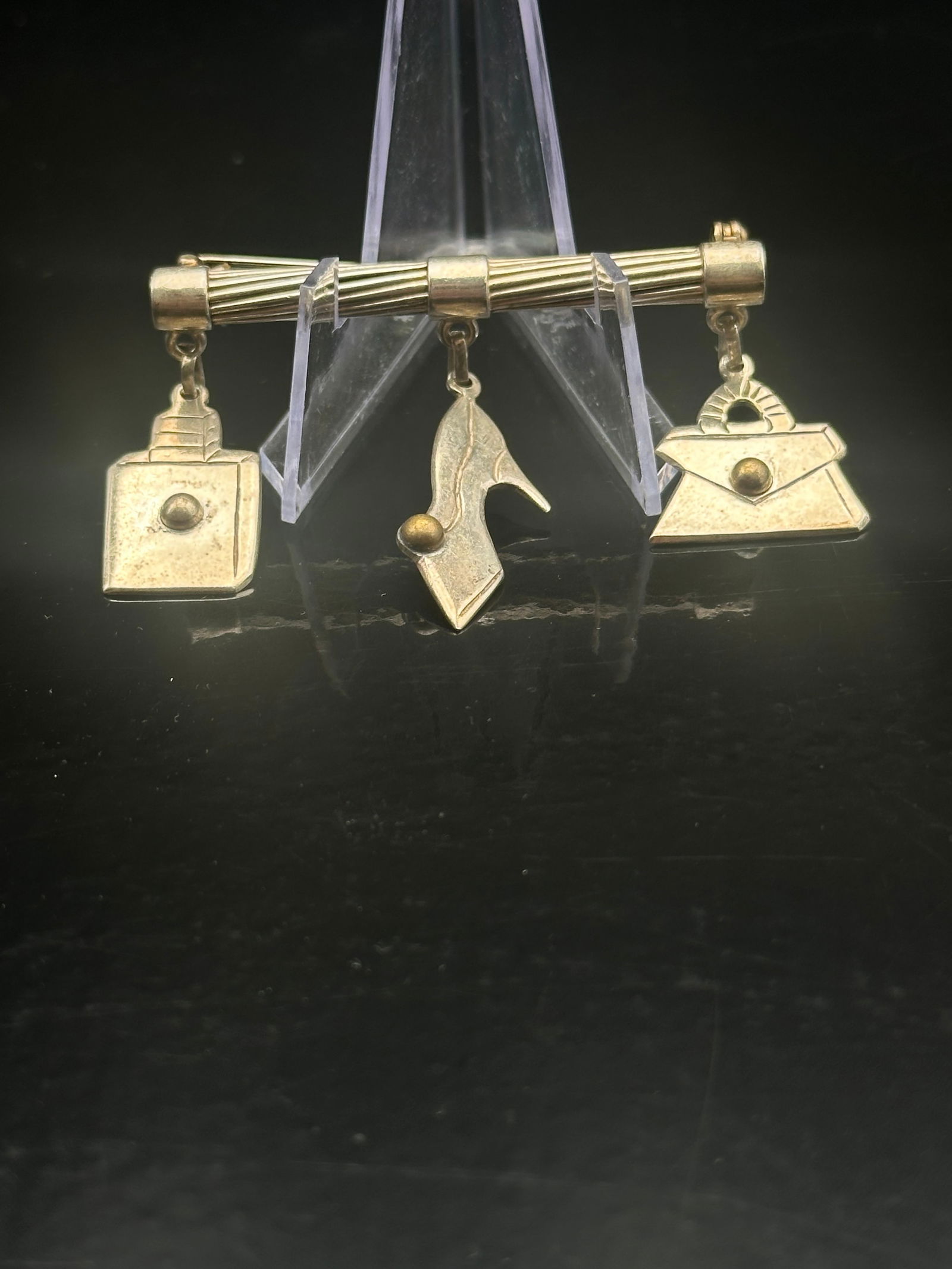 Vintage Sterling Silver Fashion Charm Brooch, Handbag Shoe Perfume, 21g (1 of 6)