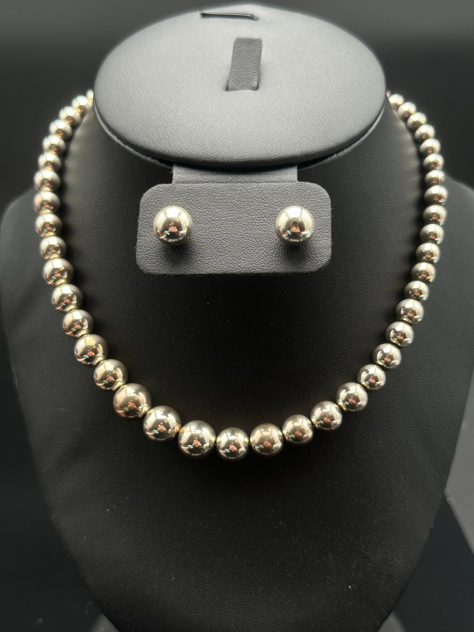 Tiffany & Co. Sterling Silver Bead Necklace & Earrings Set with Pouch – 36g (1 of 11)